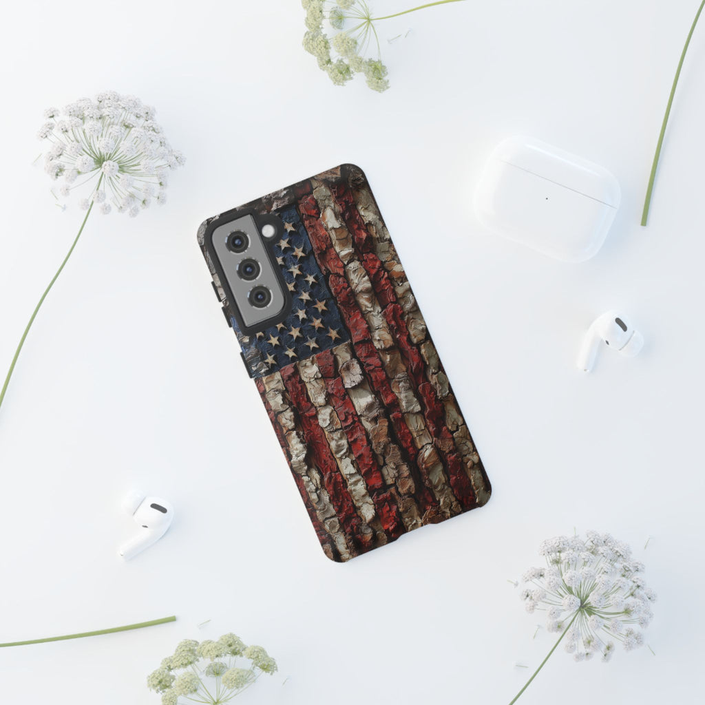 American Flag Bark Wood UV Print
