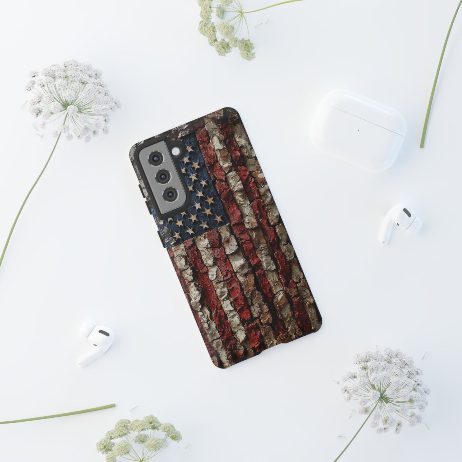American Flag Bark Wood UV Print