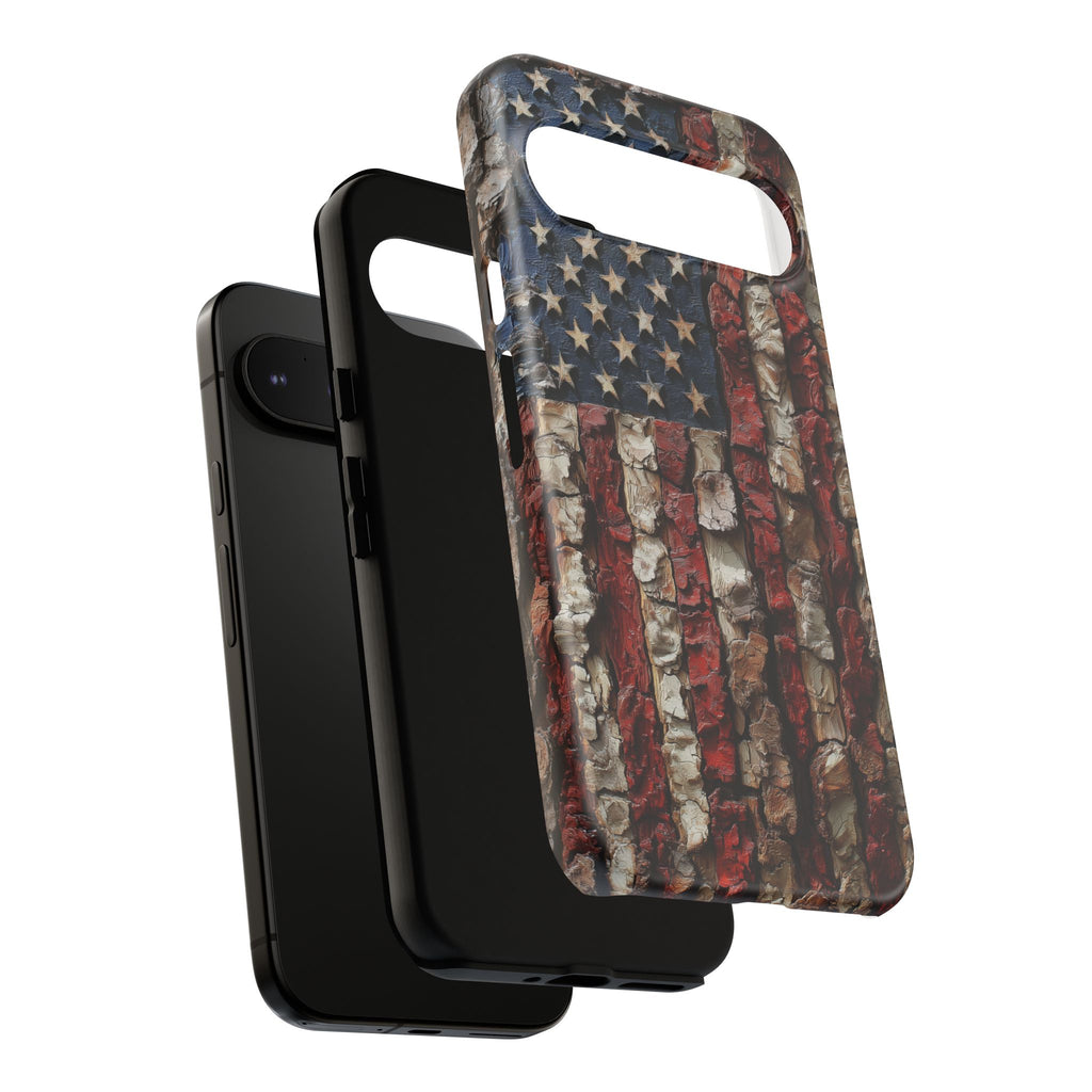 American Flag Bark Wood UV Print