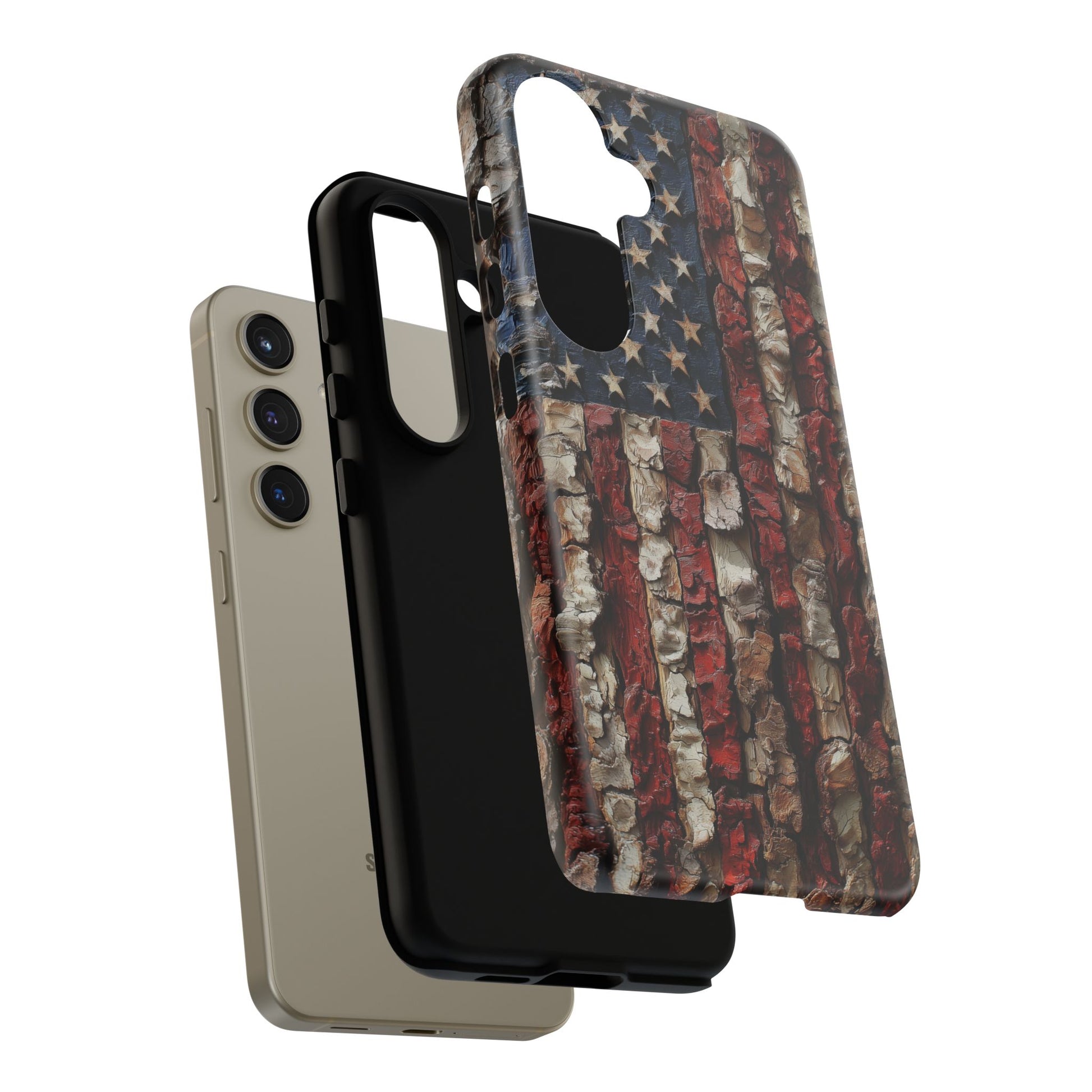 American Flag Bark Wood UV Print