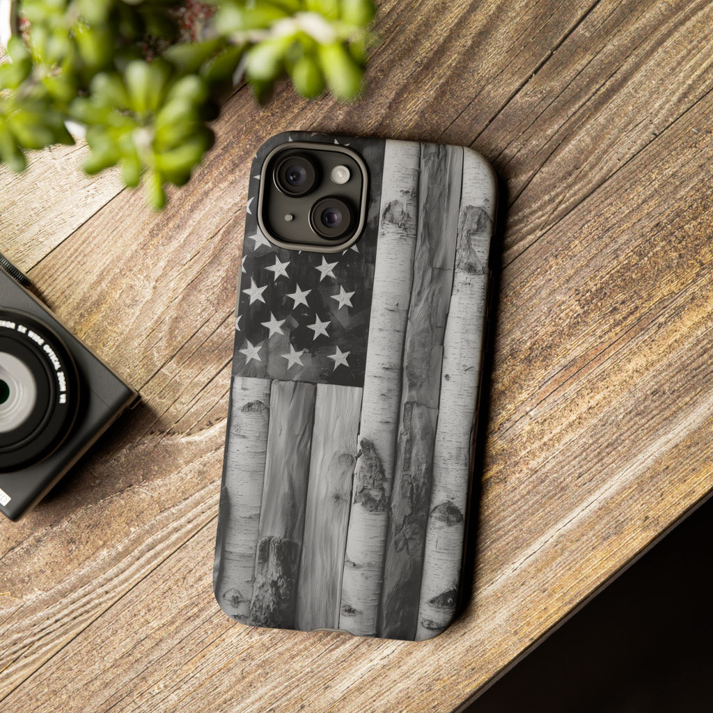 American Flag Flat Gray Wood Tone