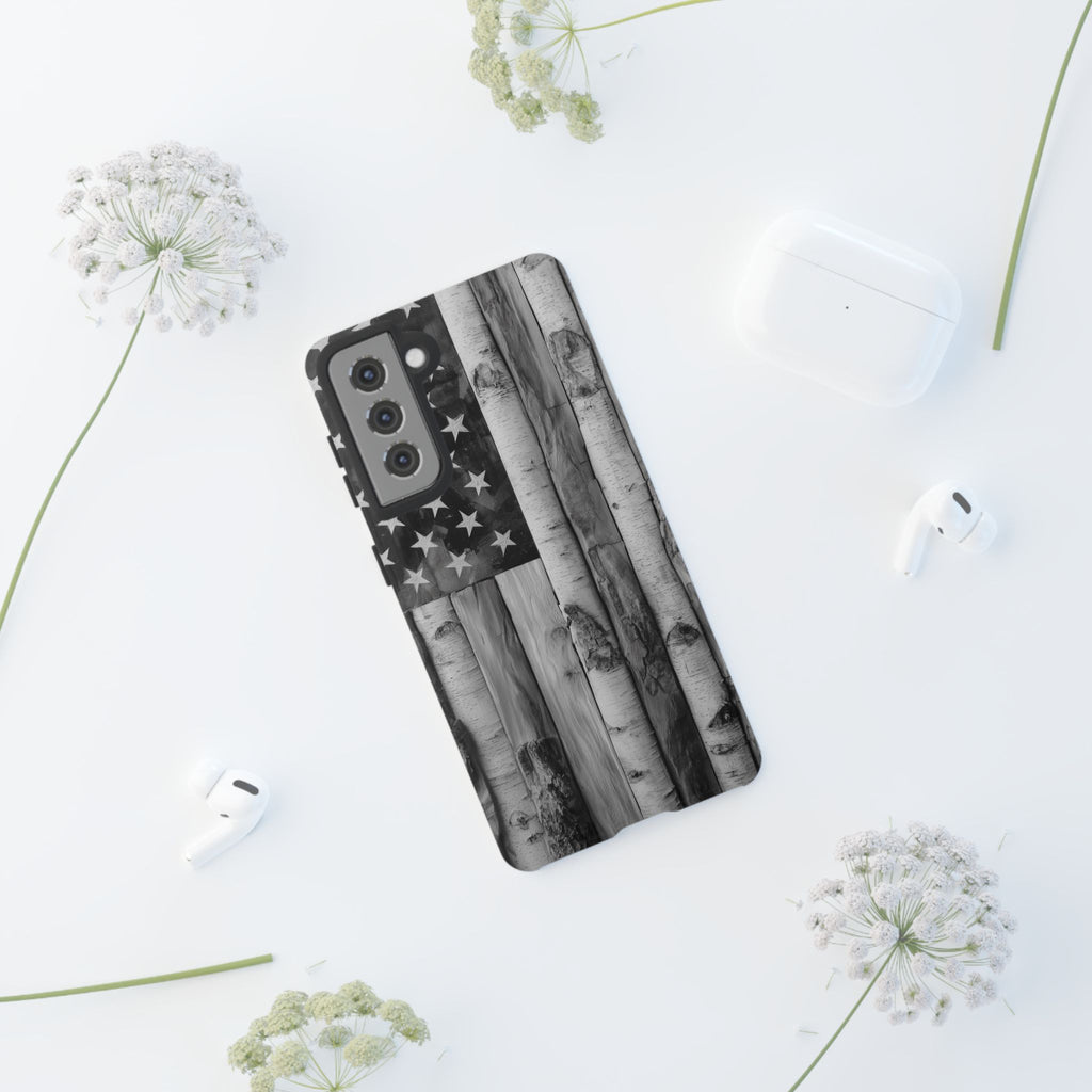 American Flag Flat Gray Wood Tone