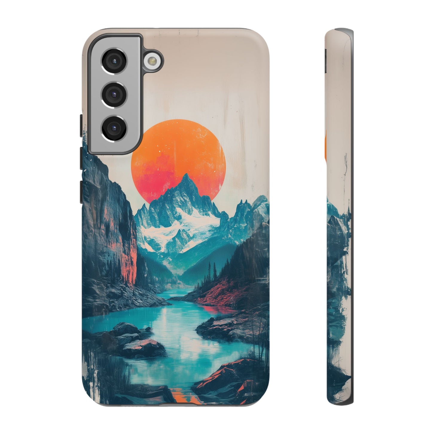 Blue Mountain Orange Sun Risograph