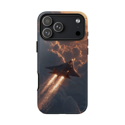 Futuristic Stealth Jet Plane Sunset Clouds