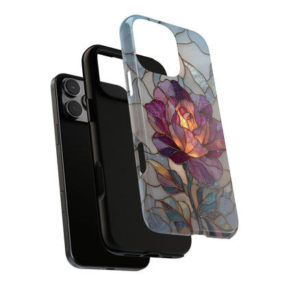 Blooming Rose Flower Silver Stained Glass