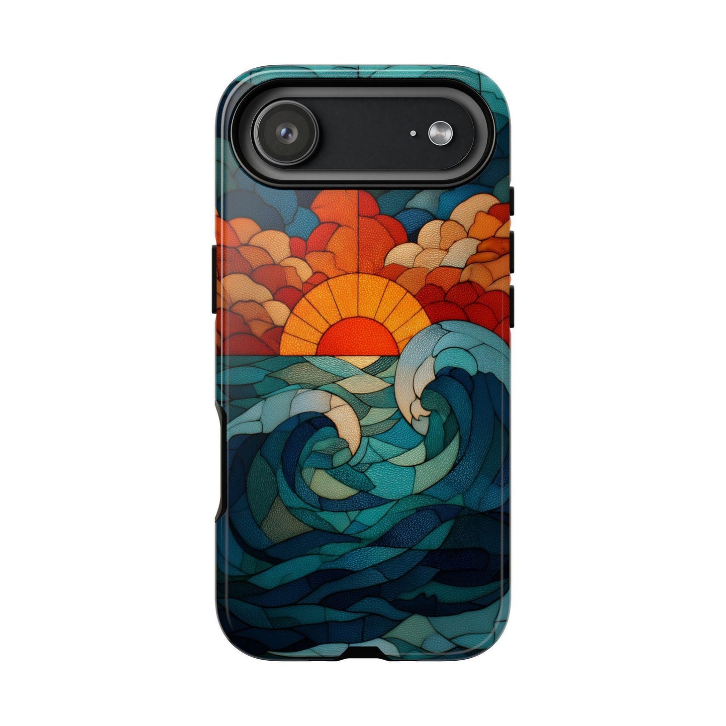 Beach Sunset Teal Orange Stained Glass