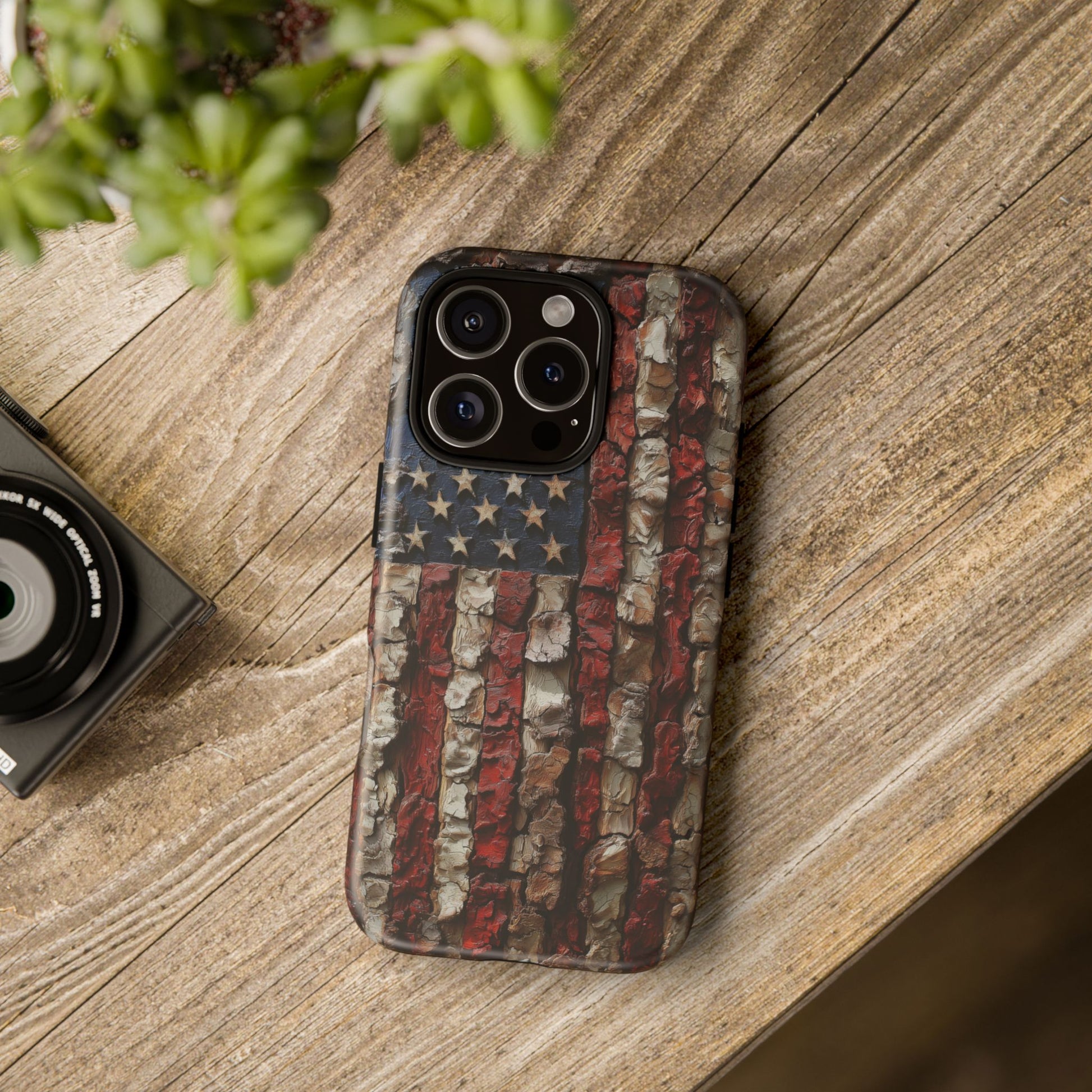 American Flag Bark Wood UV Print