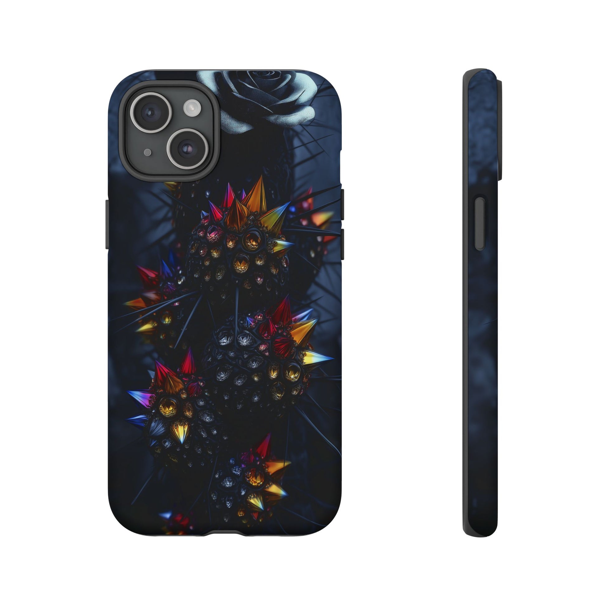 Black Cactus Colorful Glass Shards Dark Desert