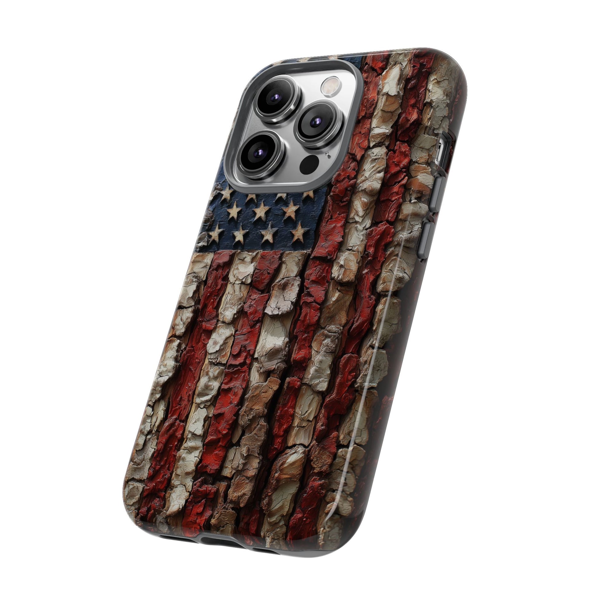American Flag Bark Wood UV Print