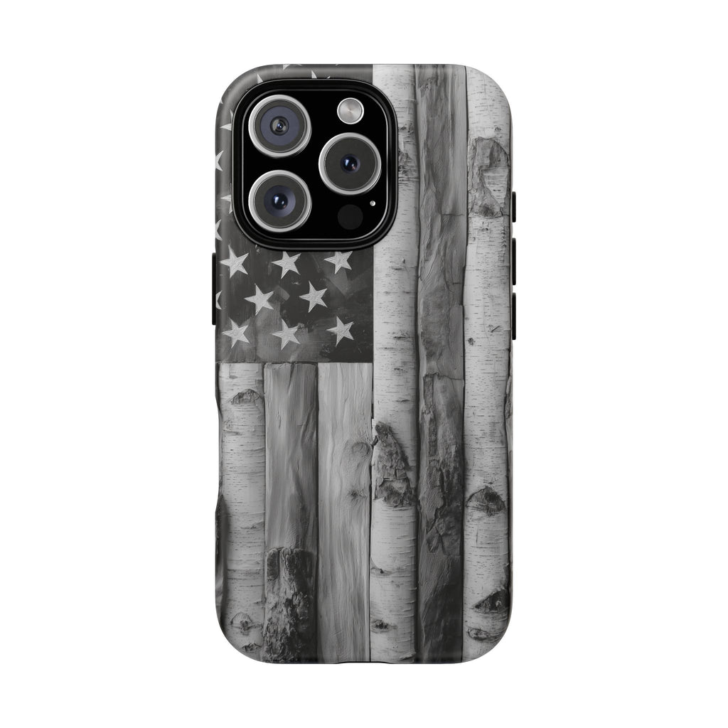 American Flag Flat Gray Wood Tone