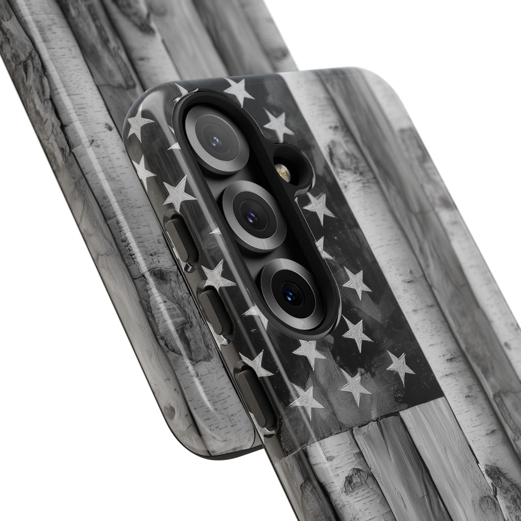 American Flag Flat Gray Wood Tone