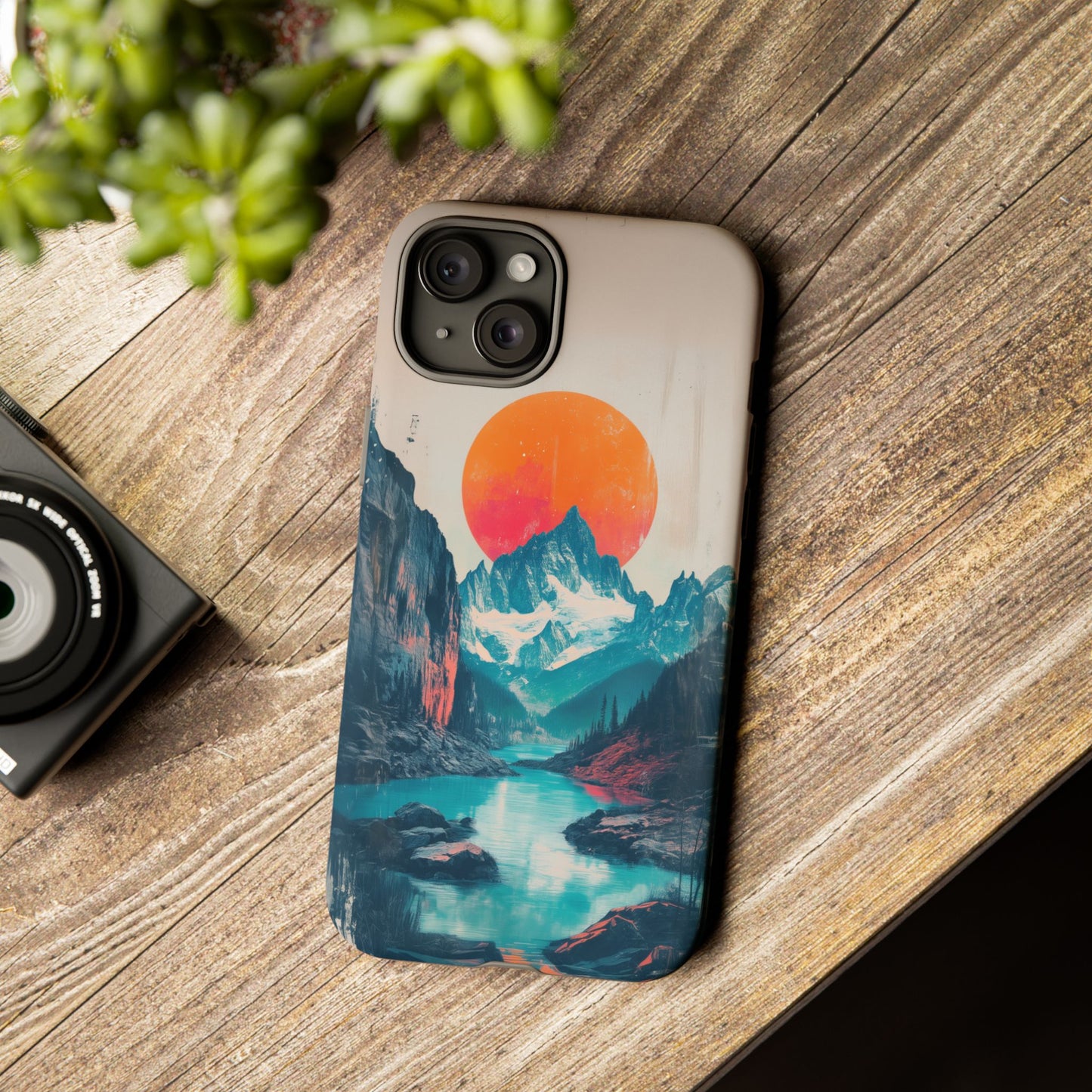 Blue Mountain Orange Sun Risograph