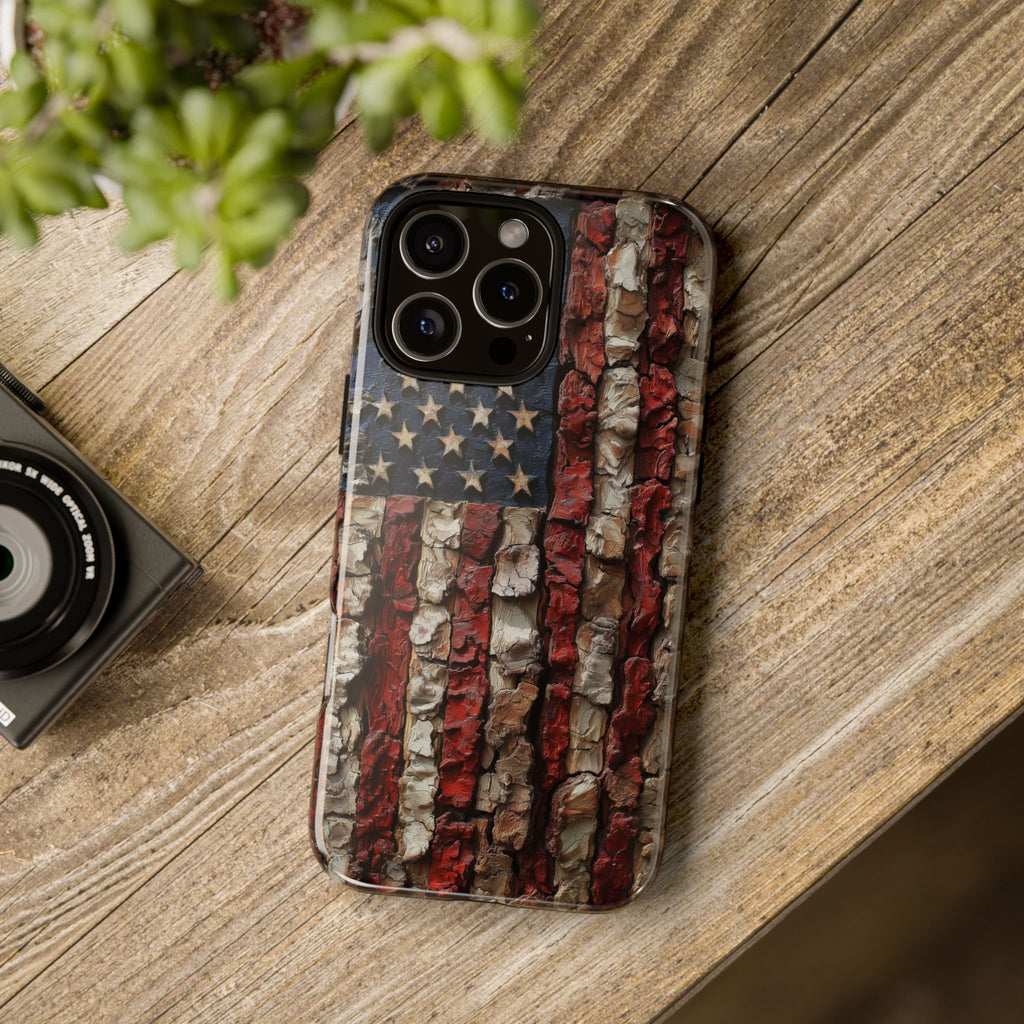 American Flag Bark Wood UV Print