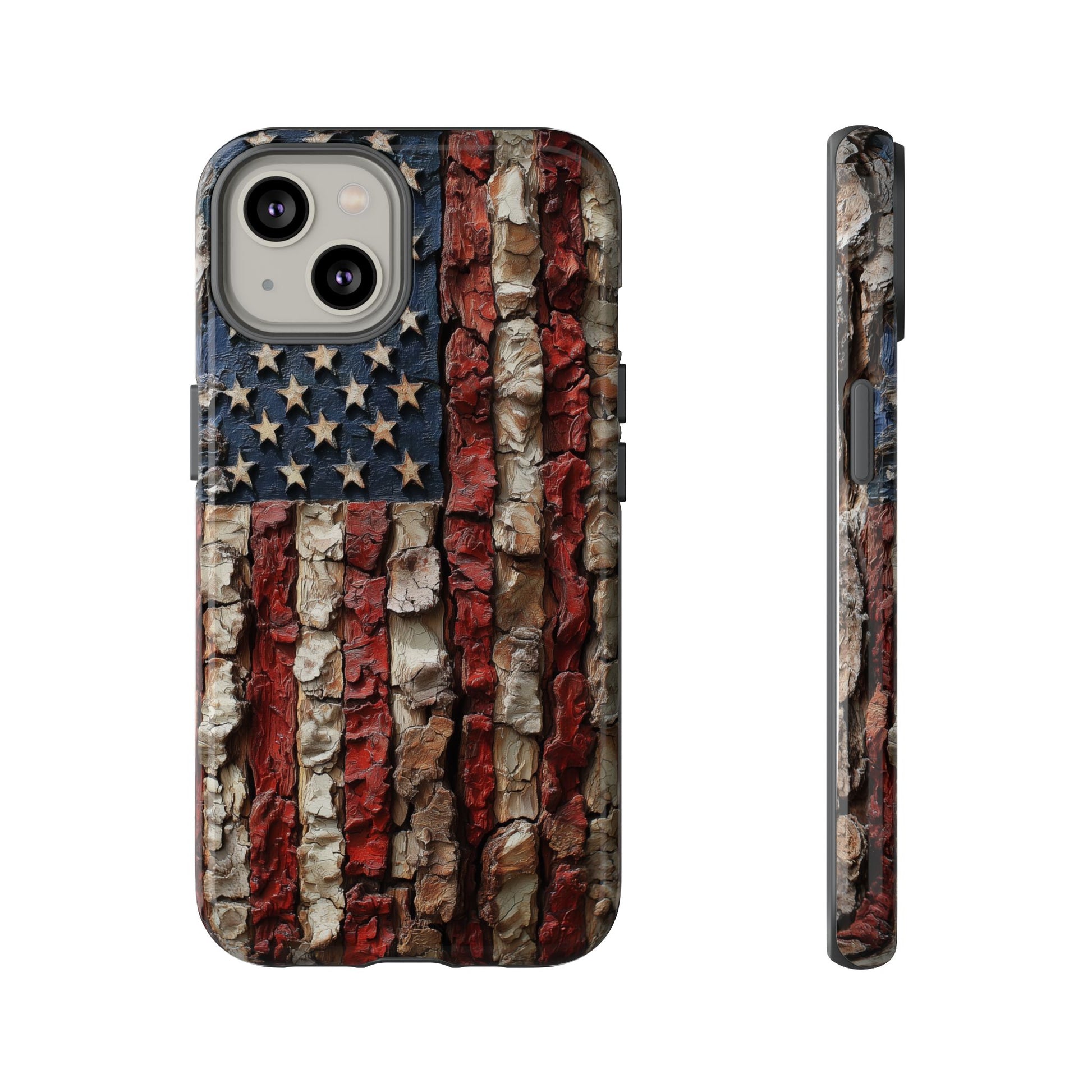 American Flag Bark Wood UV Print