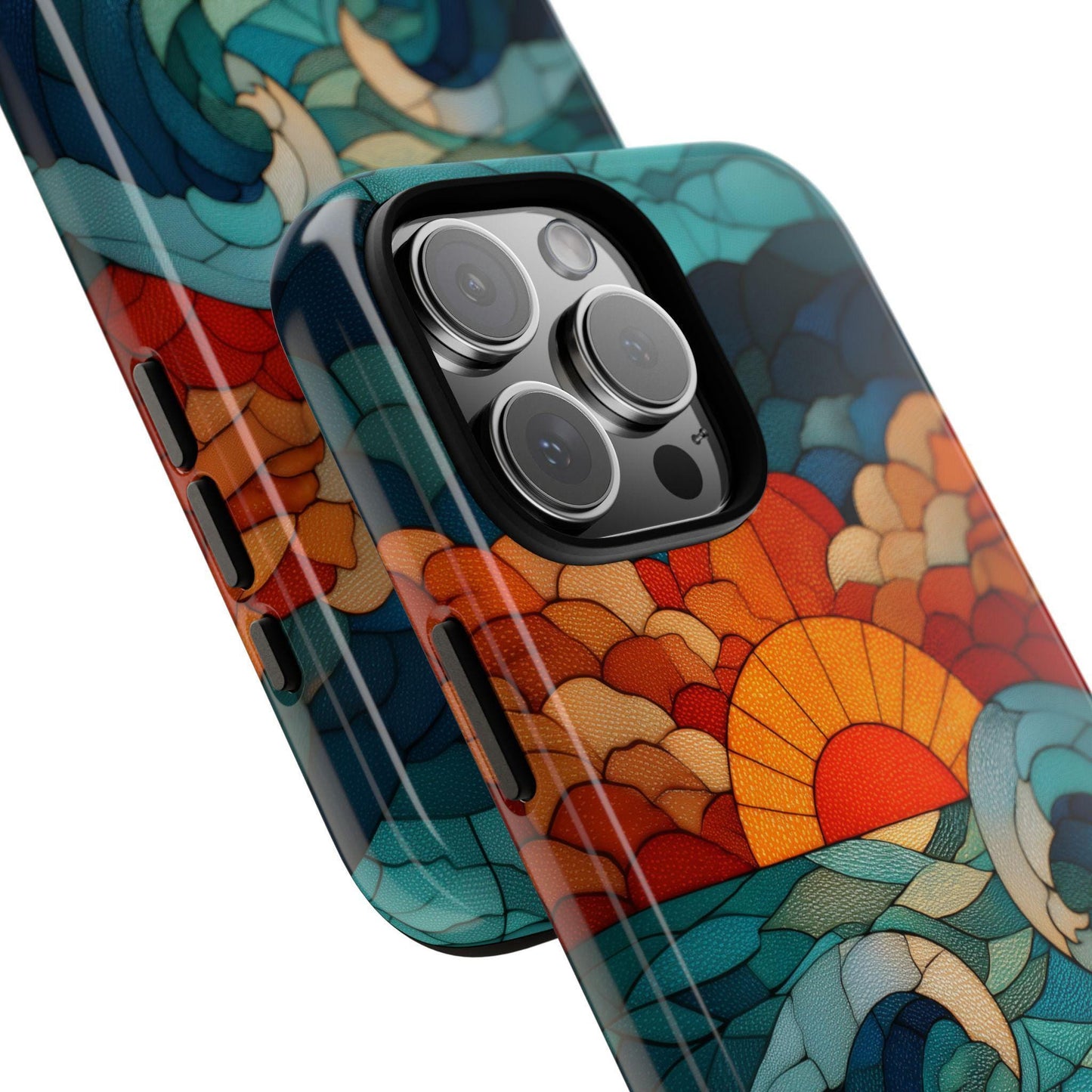 Beach Sunset Teal Orange Stained Glass