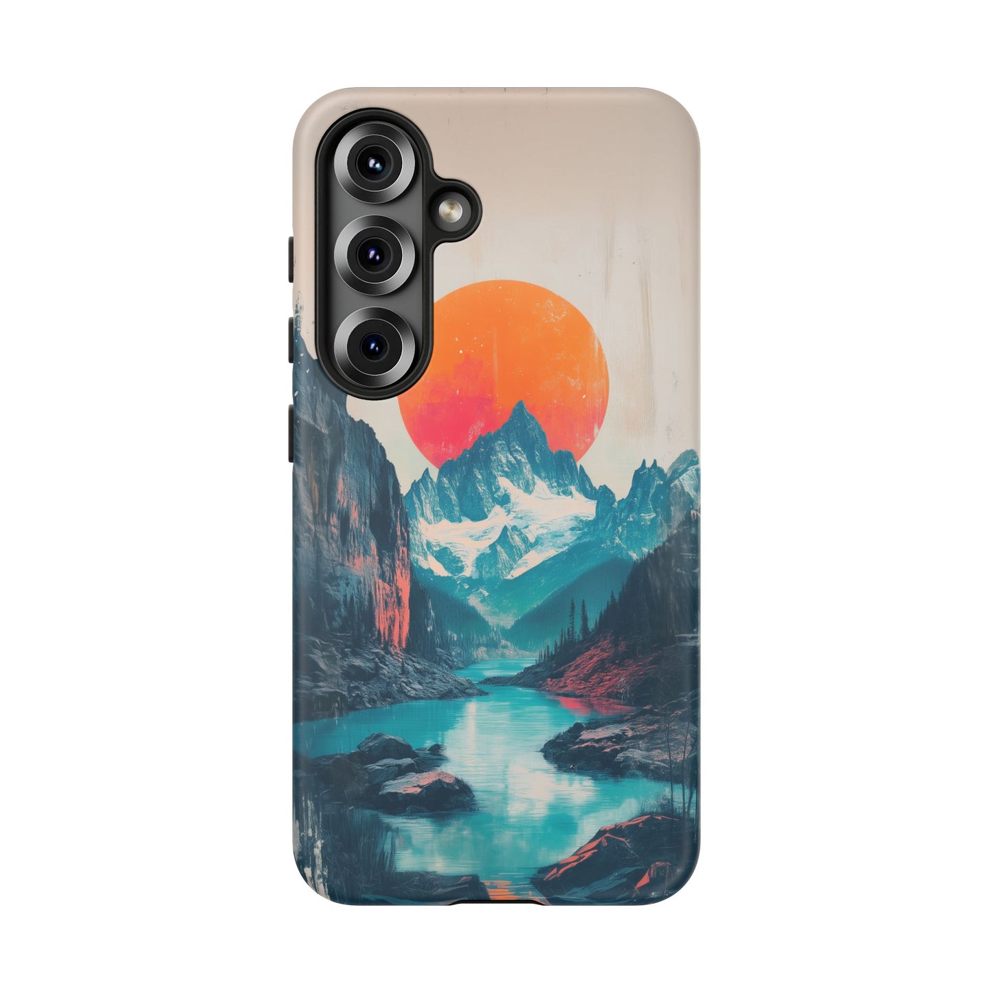 Blue Mountain Orange Sun Risograph