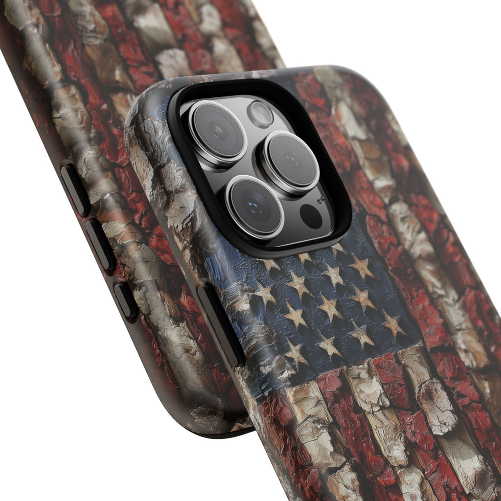American Flag Bark Wood UV Print