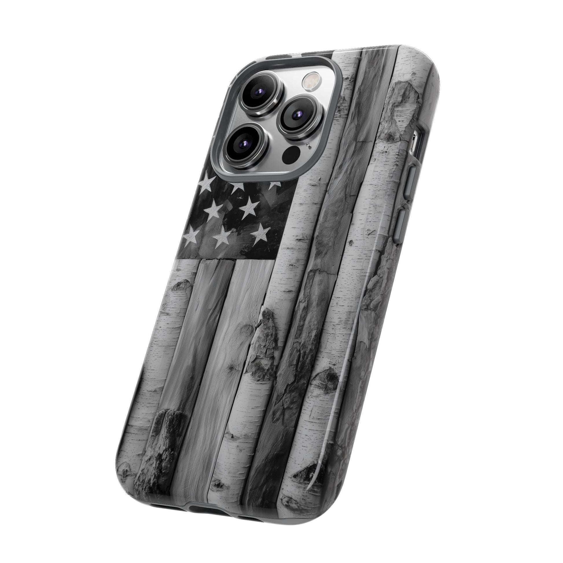 American Flag Flat Gray Wood Tone