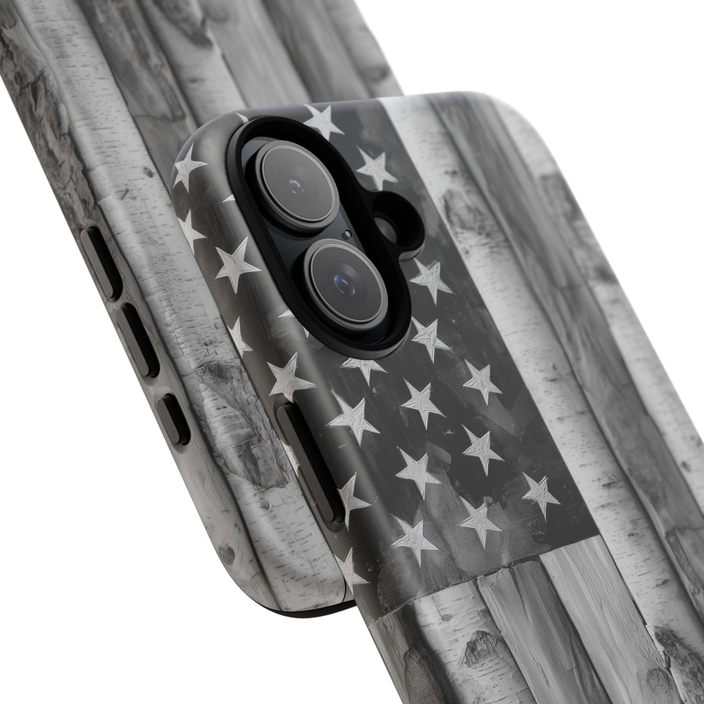 American Flag Flat Gray Wood Tone