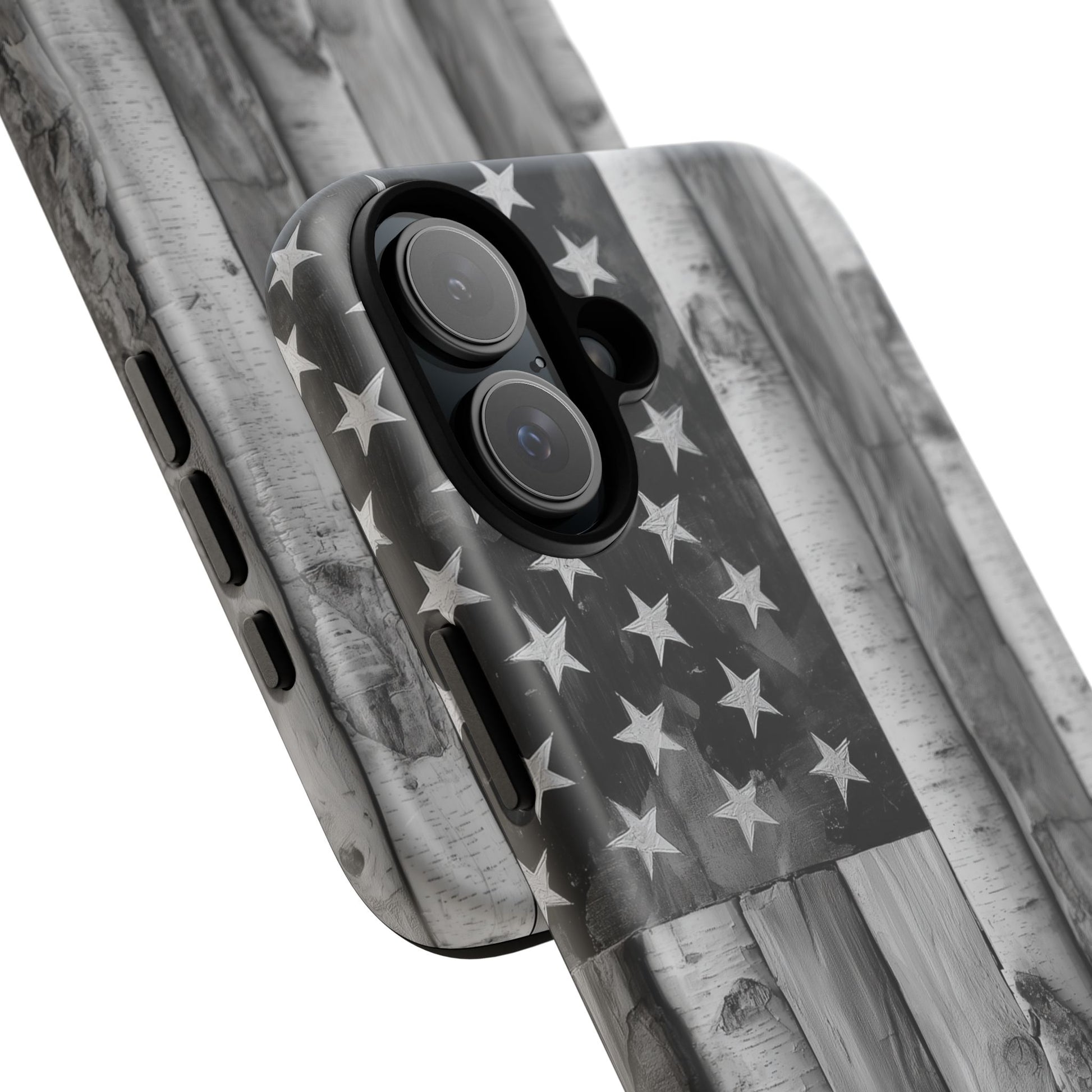American Flag Flat Gray Wood Tone