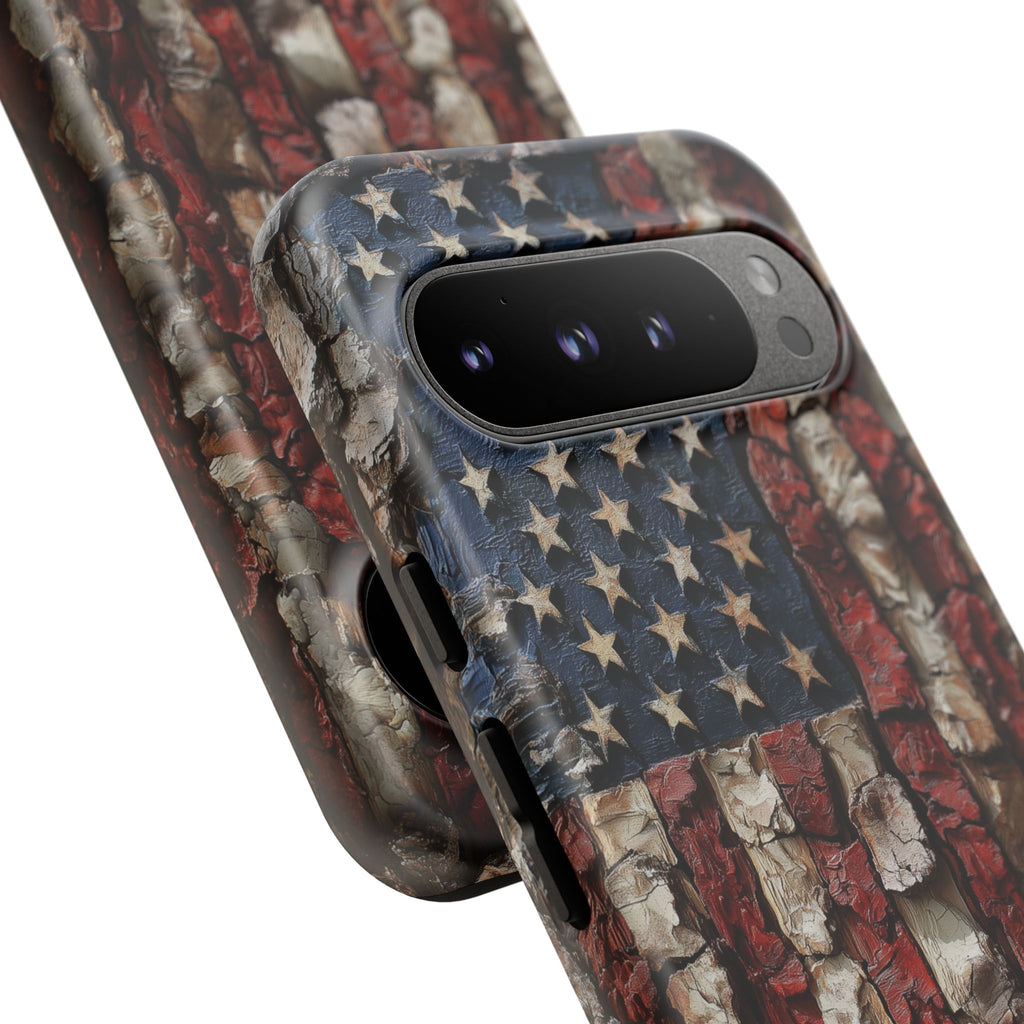 American Flag Bark Wood UV Print