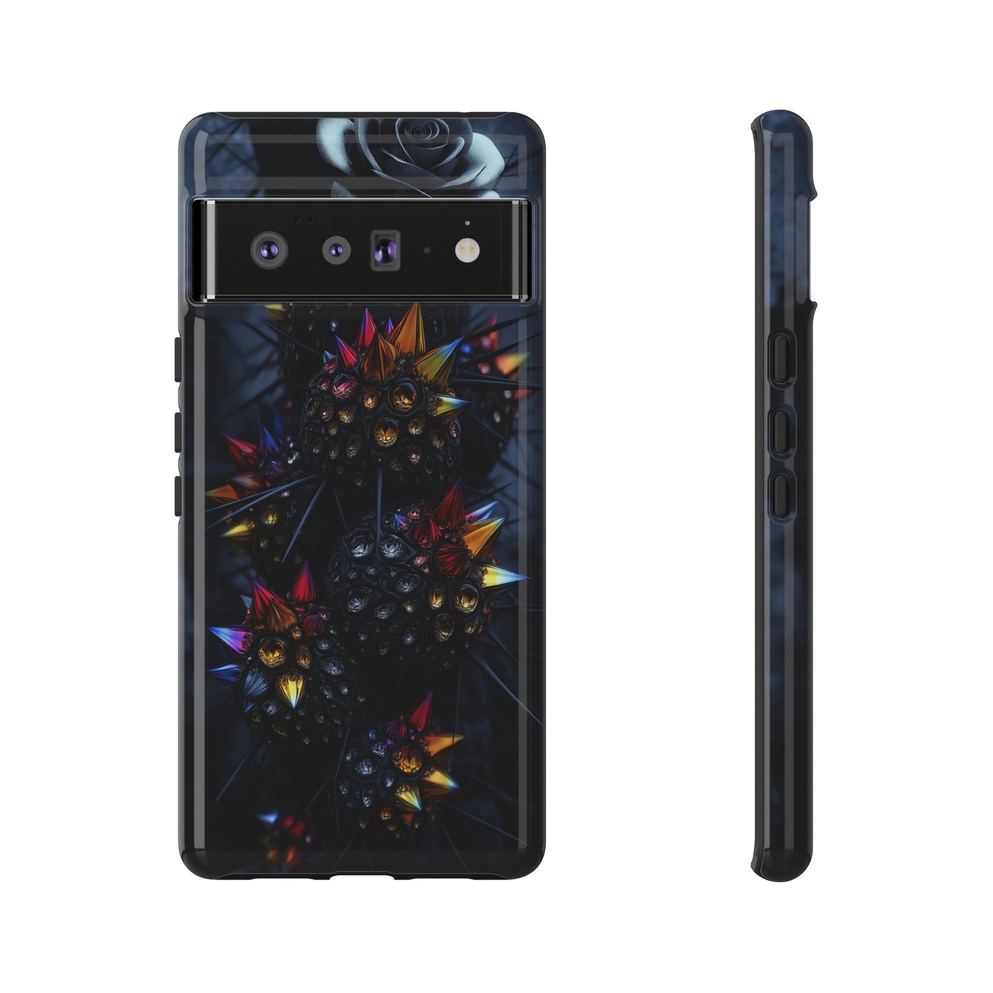 Black Cactus Colorful Glass Shards Dark Desert
