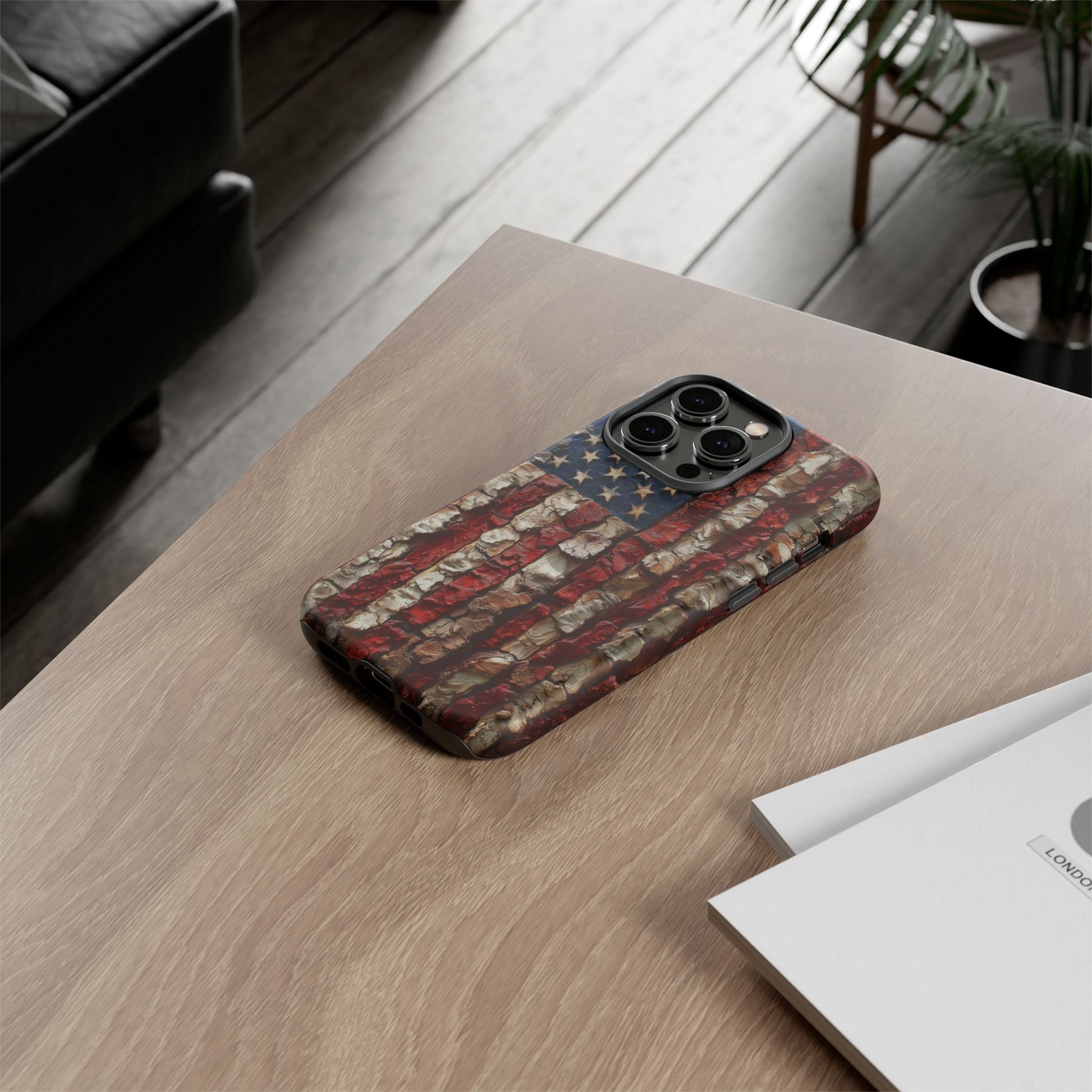 American Flag Bark Wood UV Print