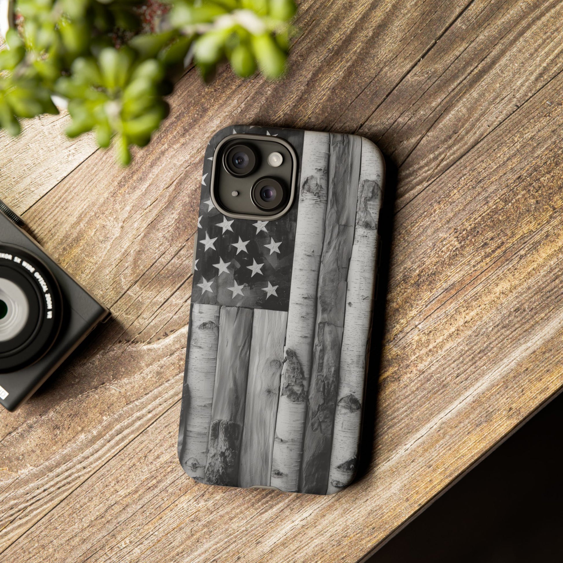 American Flag Flat Gray Wood Tone