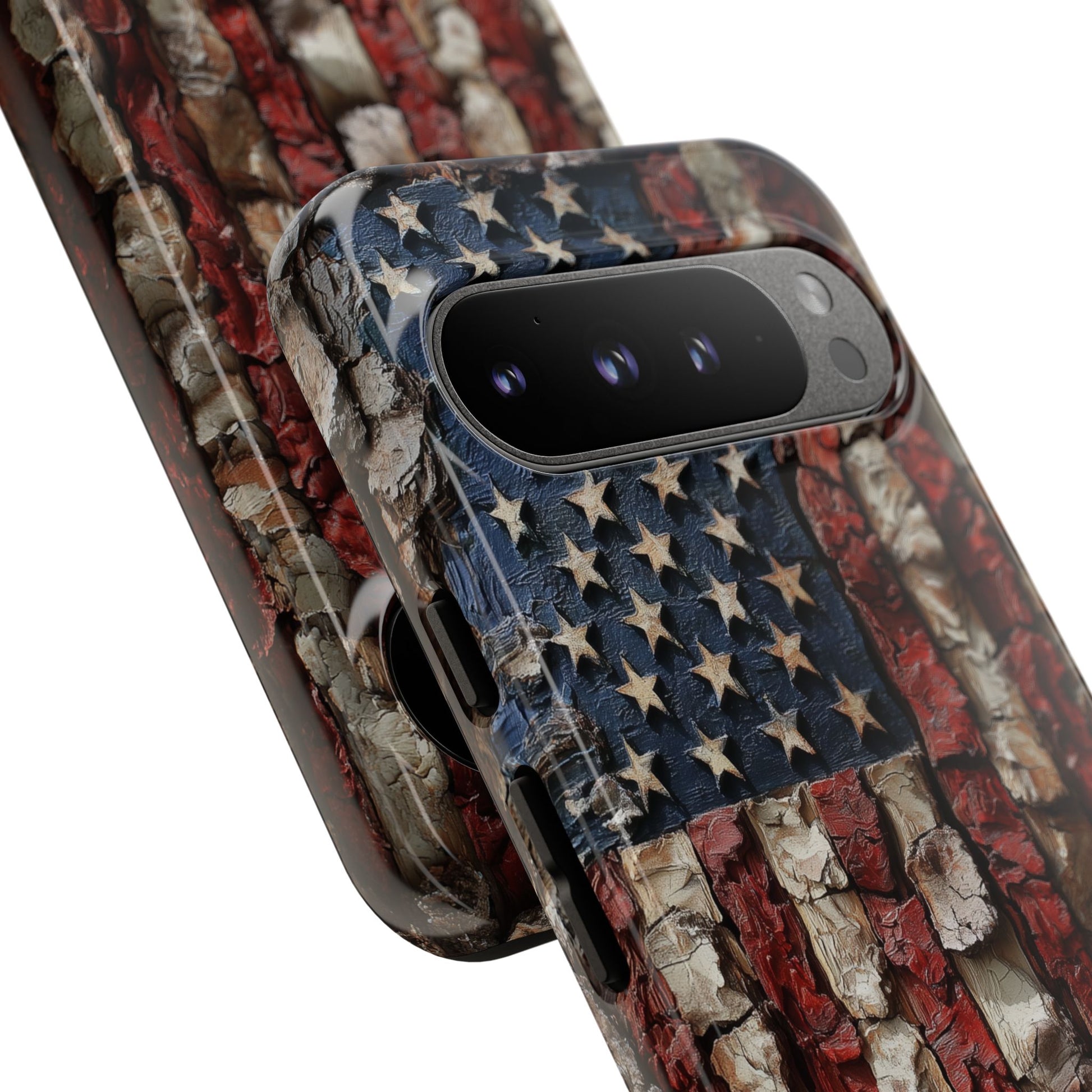 American Flag Bark Wood UV Print