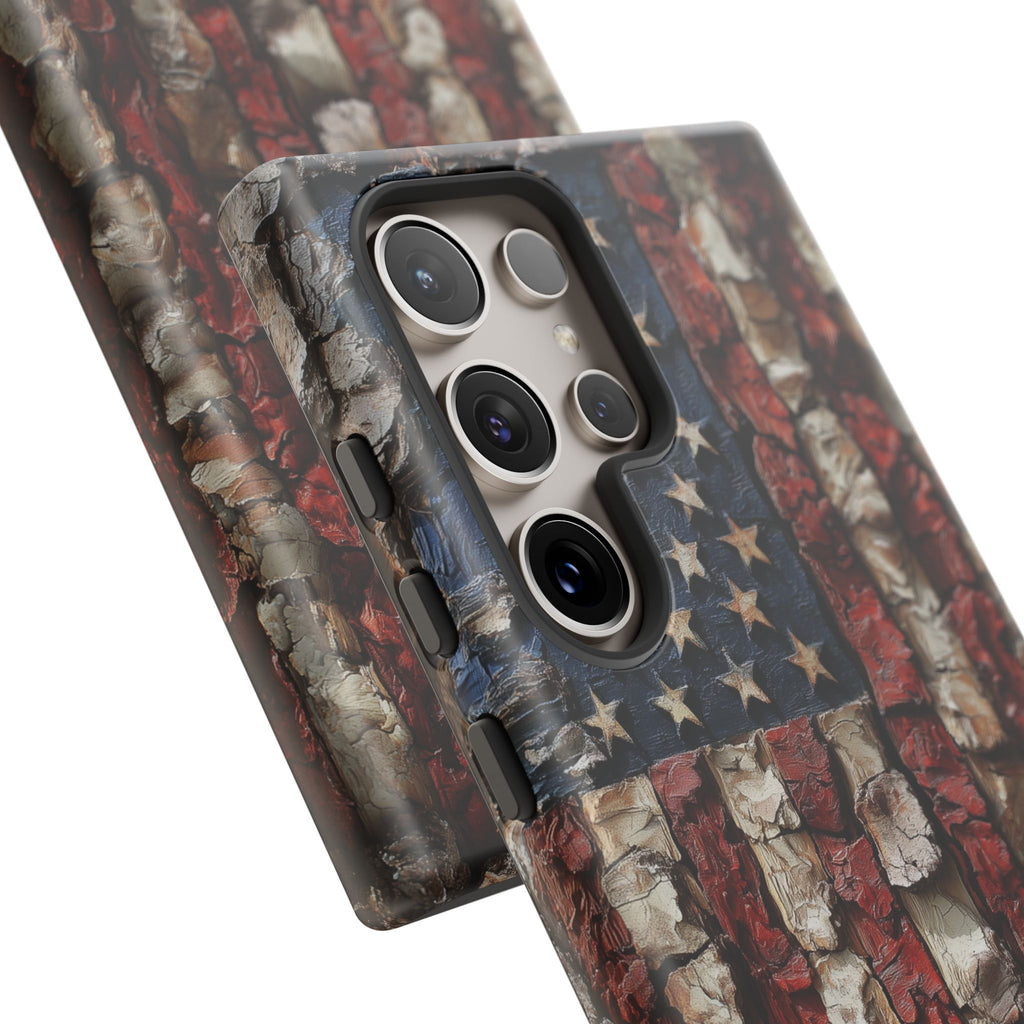 American Flag Bark Wood UV Print