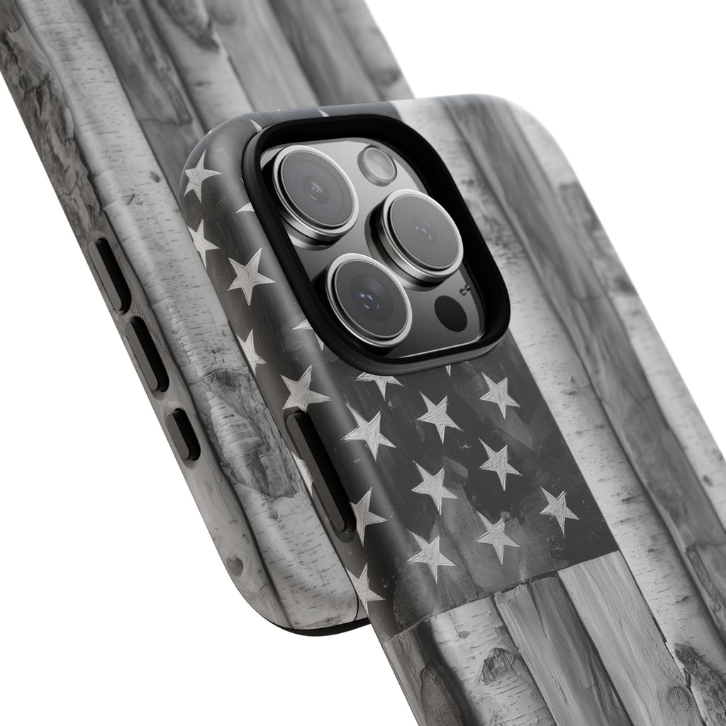 American Flag Flat Gray Wood Tone