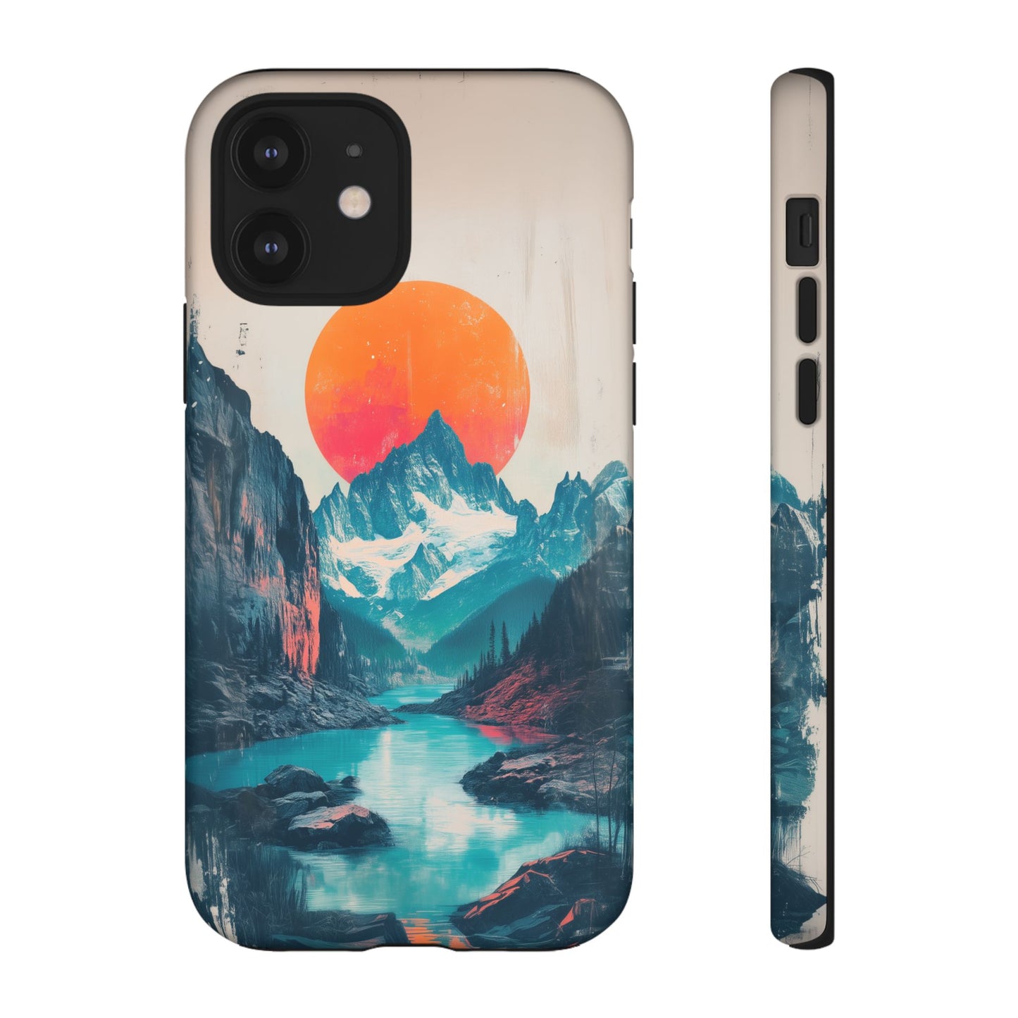 Blue Mountain Orange Sun Risograph