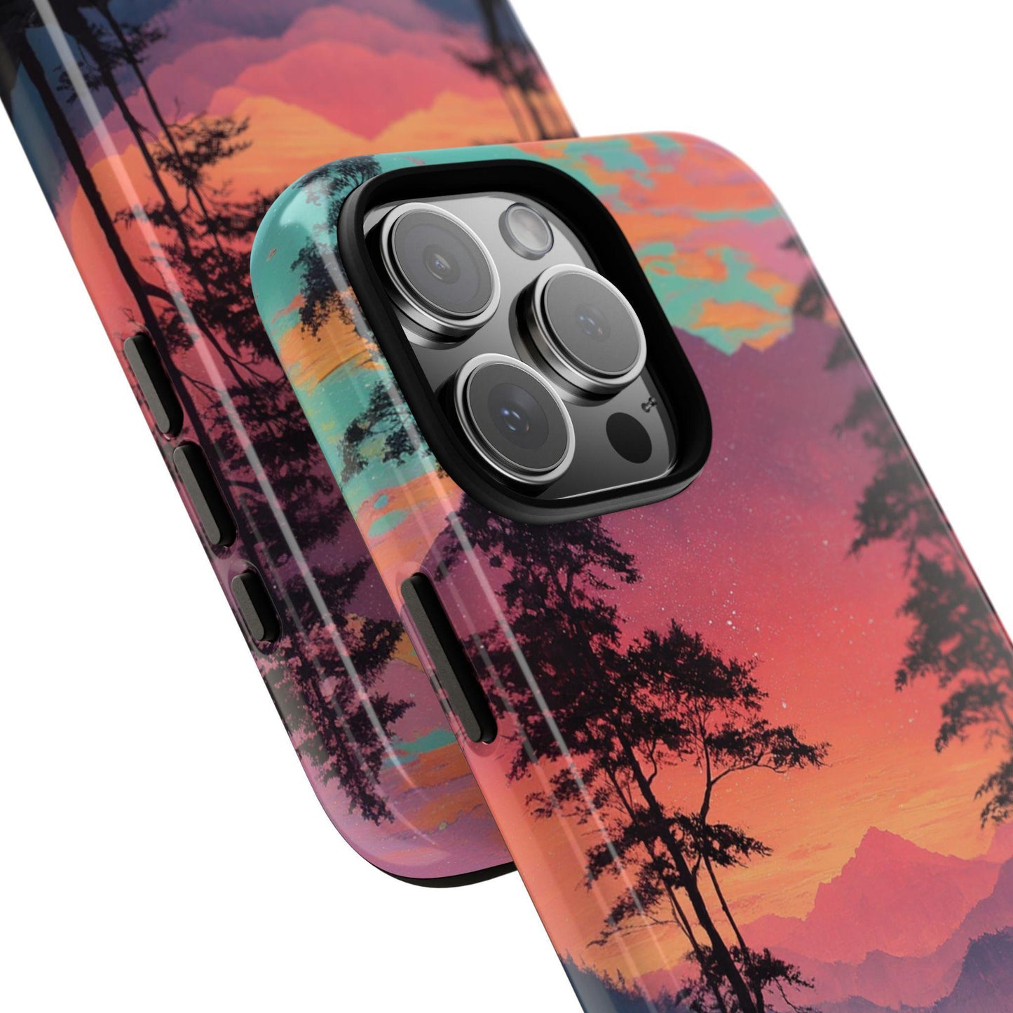 Serene Magenta Pink Sunset Forest