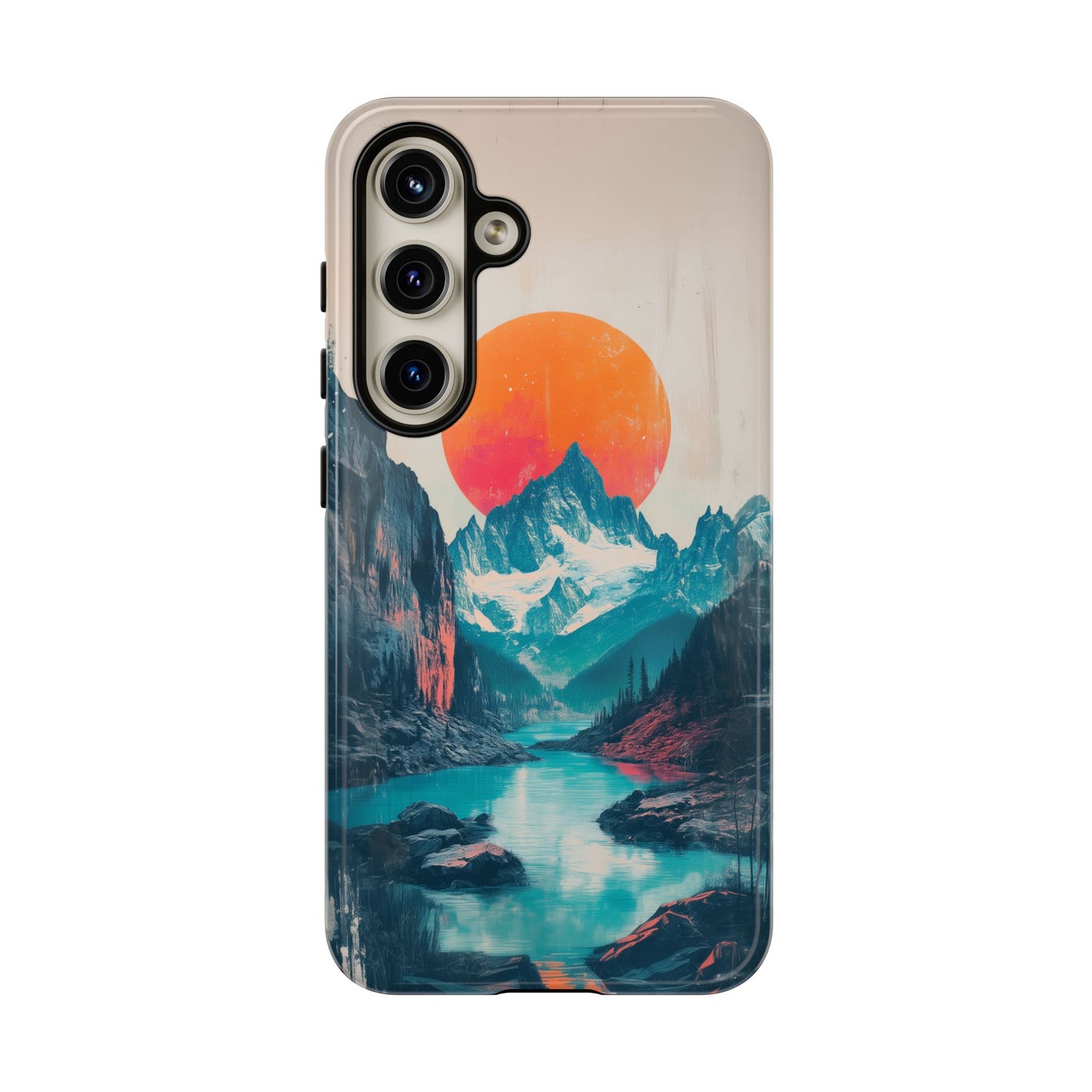 Blue Mountain Orange Sun Risograph