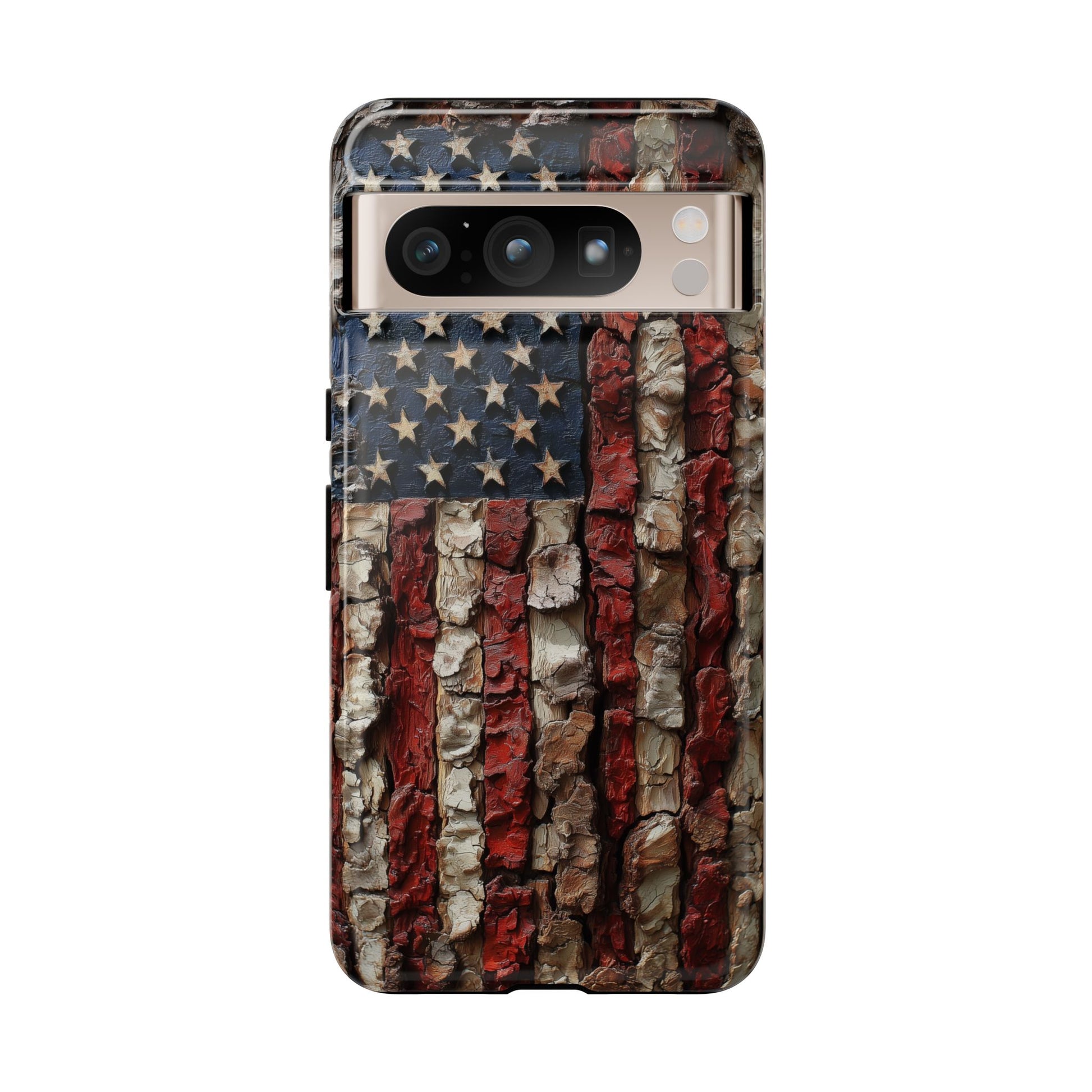 American Flag Bark Wood UV Print