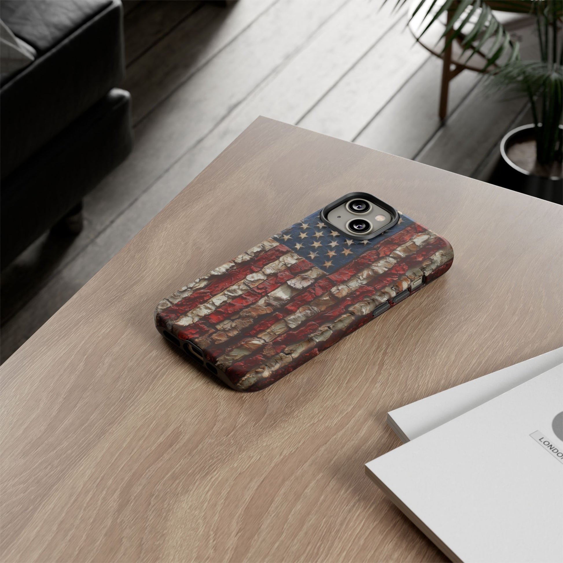 American Flag Bark Wood UV Print