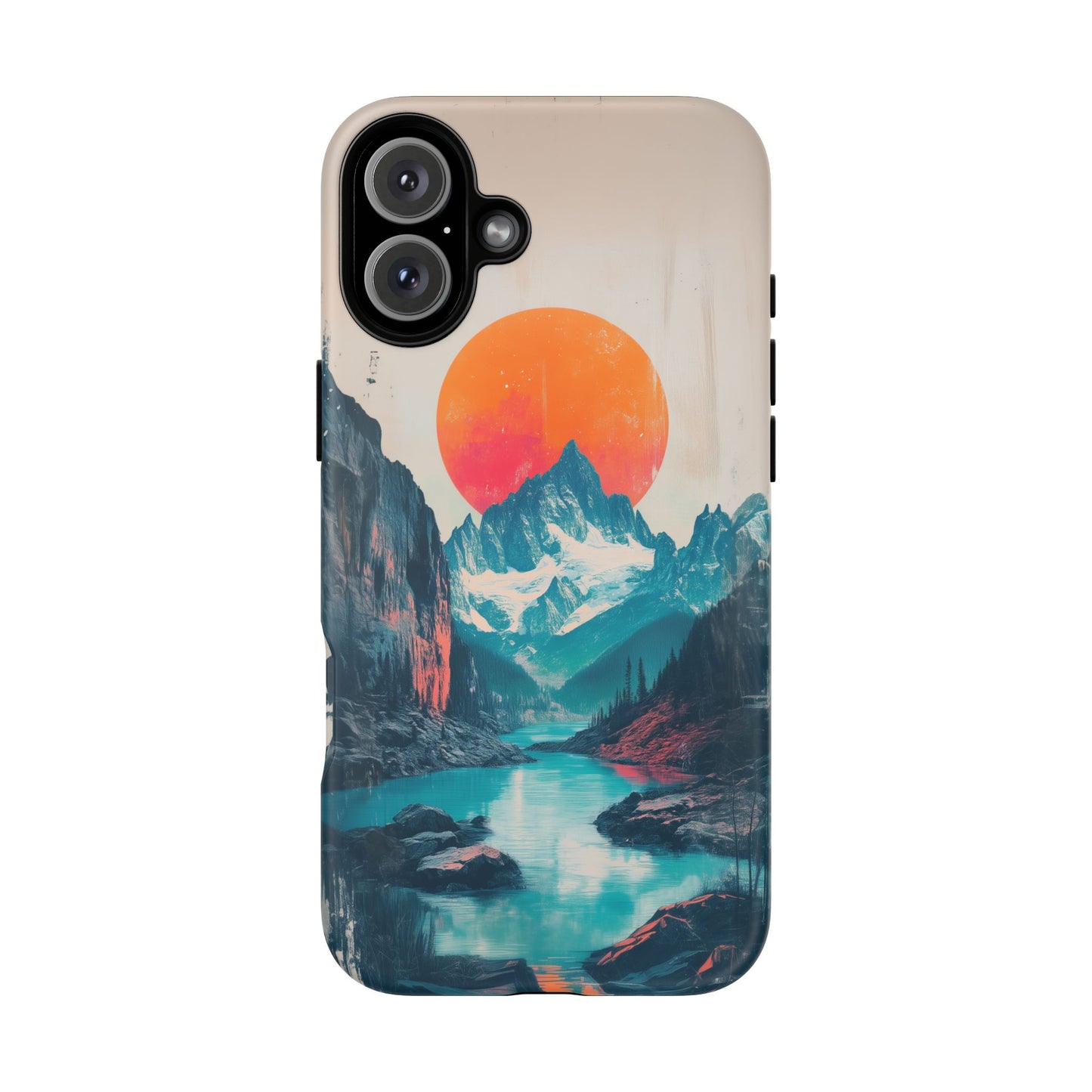 Blue Mountain Orange Sun Risograph