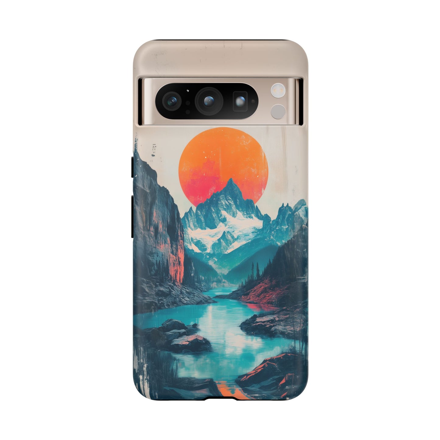 Blue Mountain Orange Sun Risograph