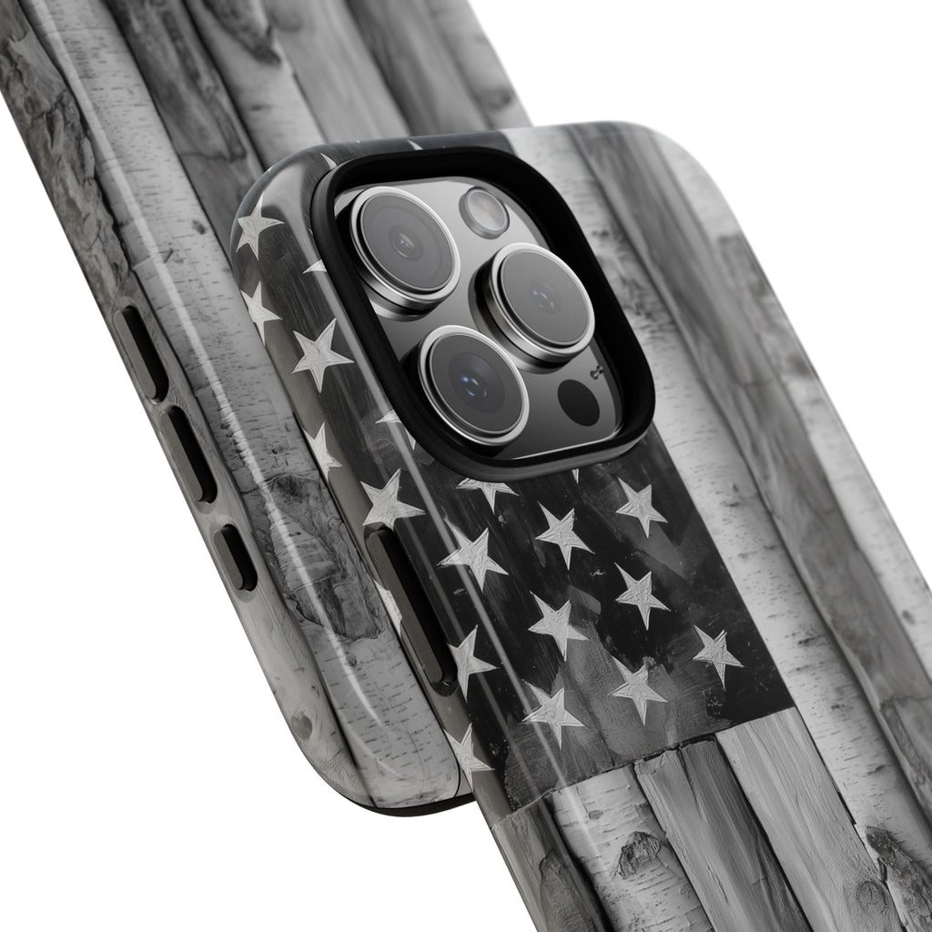 American Flag Flat Gray Wood Tone