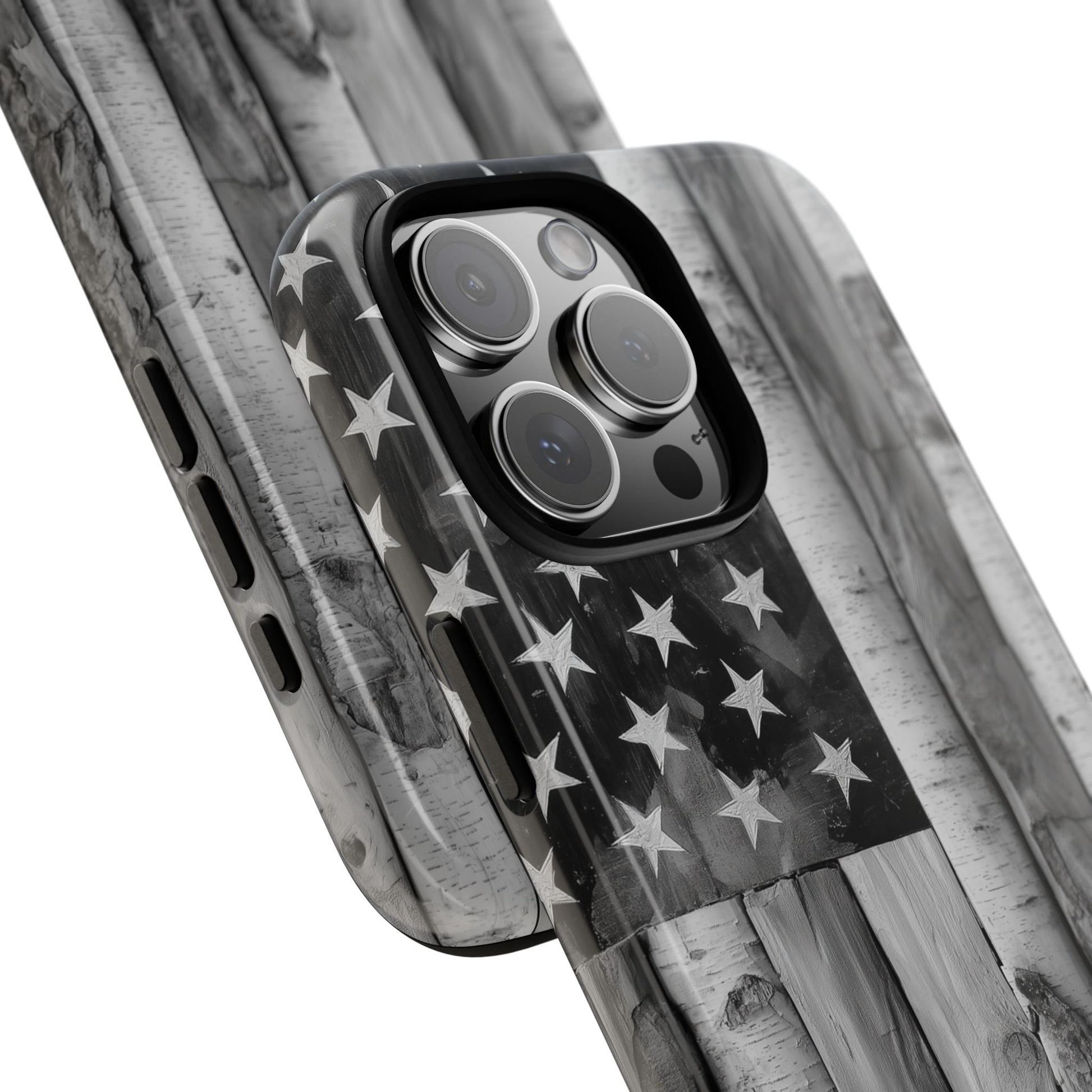 American Flag Flat Gray Wood Tone