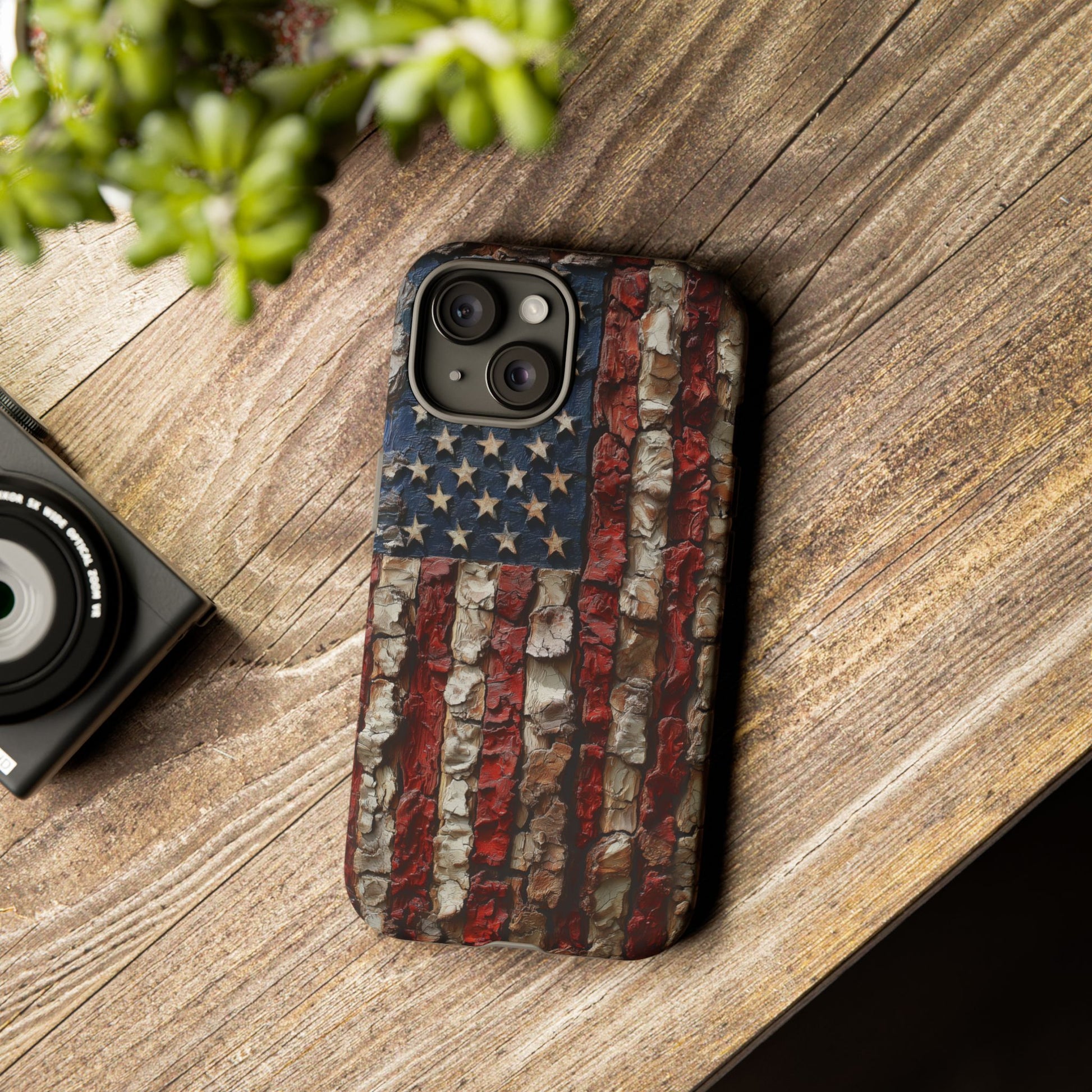 American Flag Bark Wood UV Print