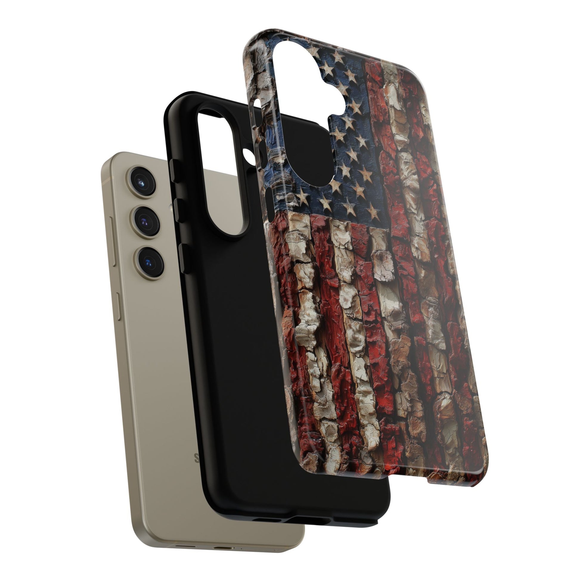 American Flag Bark Wood UV Print