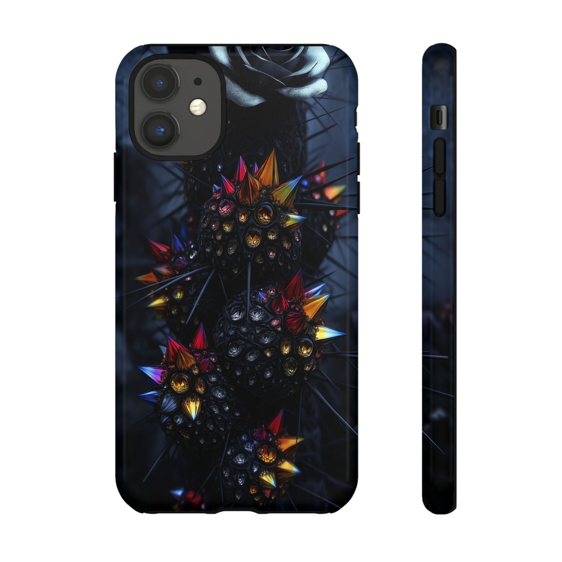 Black Cactus Colorful Glass Shards Dark Desert
