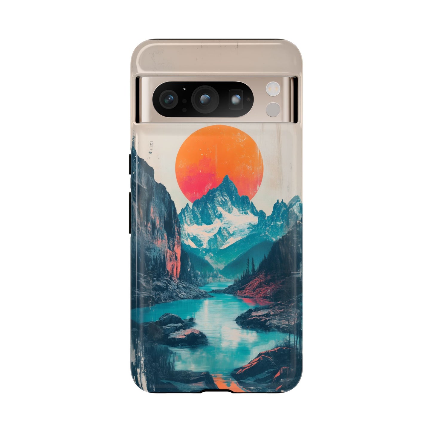 Blue Mountain Orange Sun Risograph