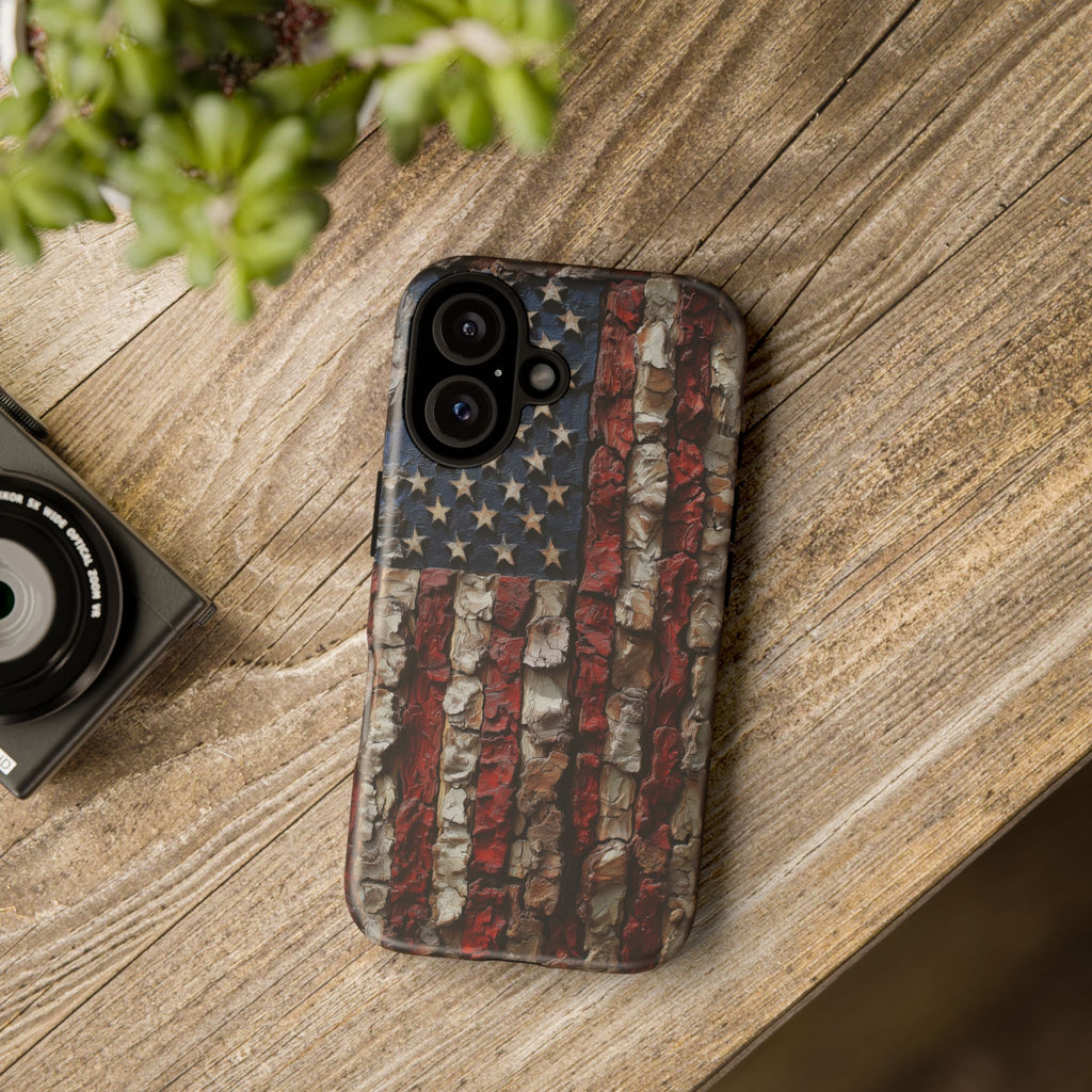 American Flag Bark Wood UV Print