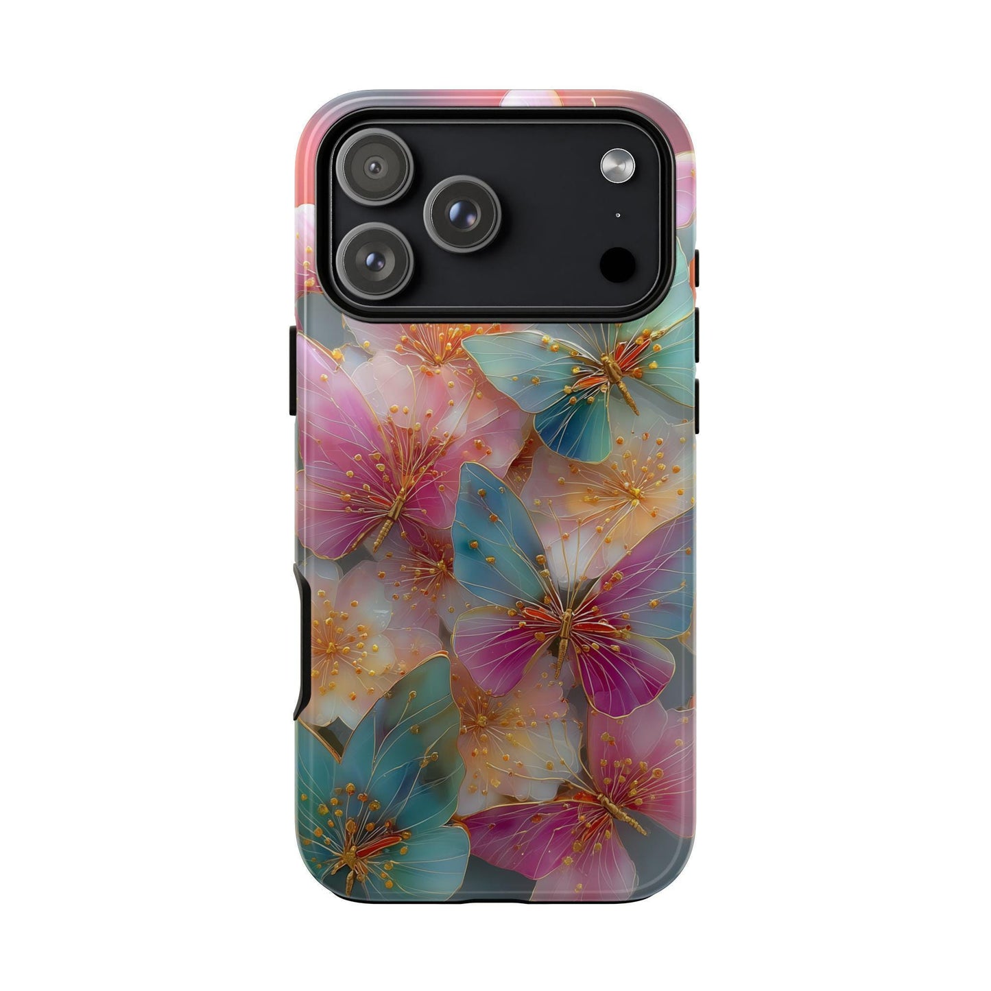Butterflies Teal Pink Flowers