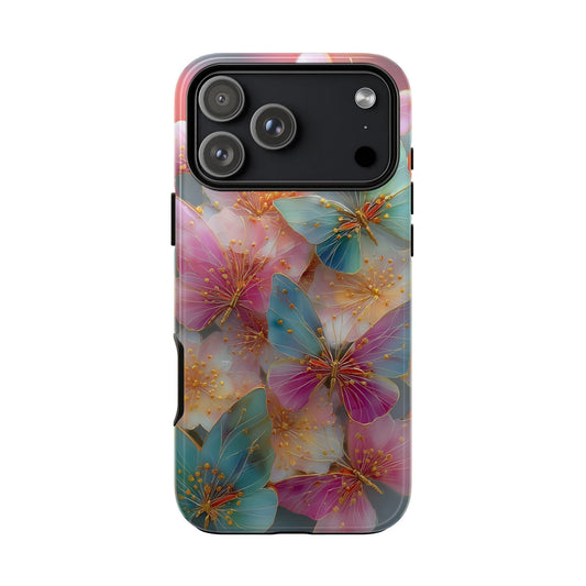 Butterflies Teal Pink Flowers