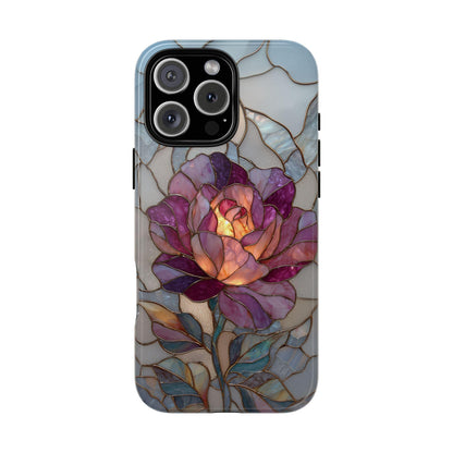 Blooming Rose Flower Silver Stained Glass