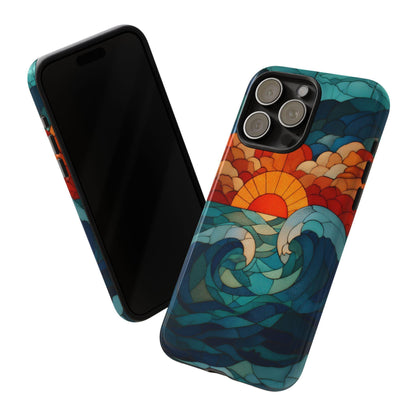 Beach Sunset Teal Orange Stained Glass