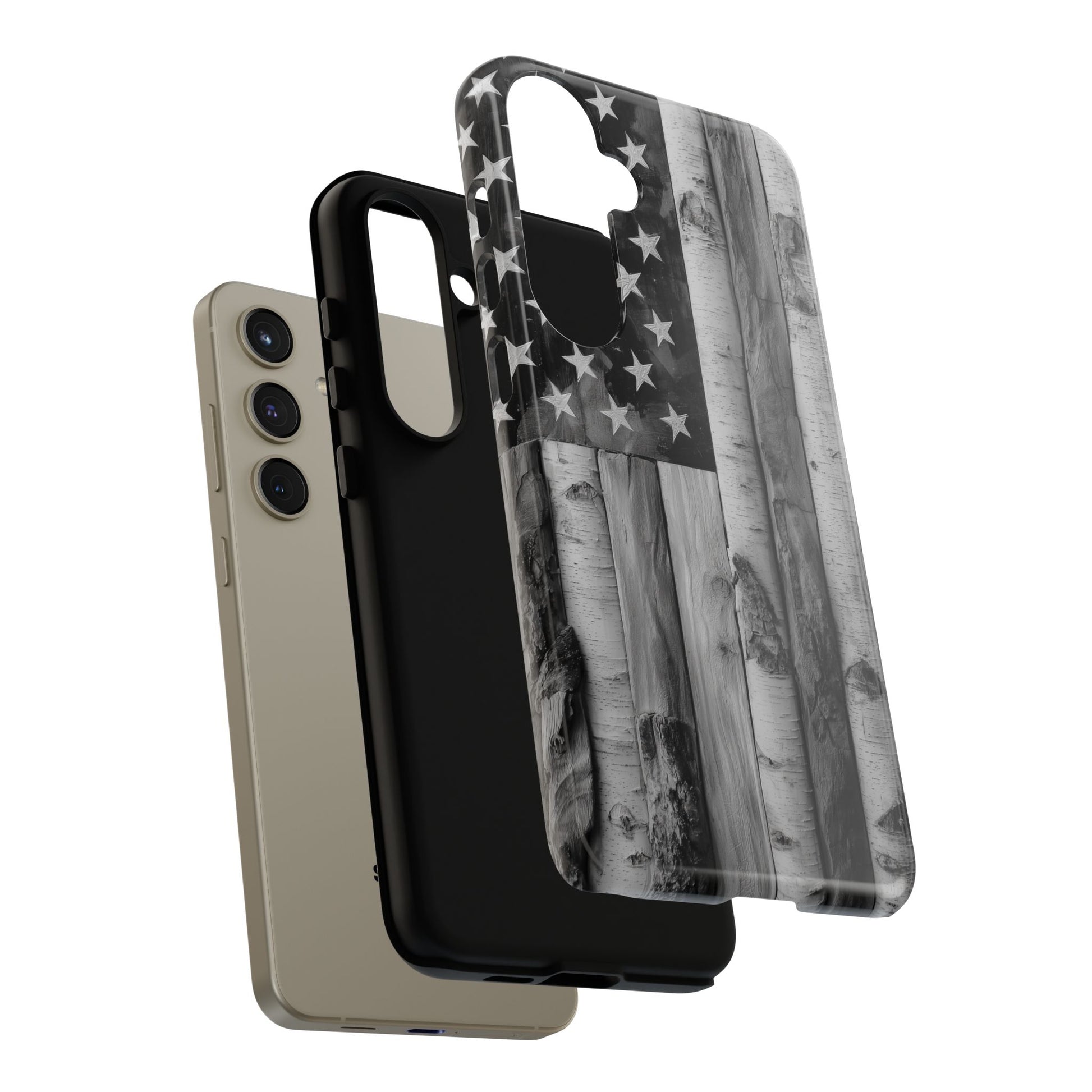 American Flag Flat Gray Wood Tone